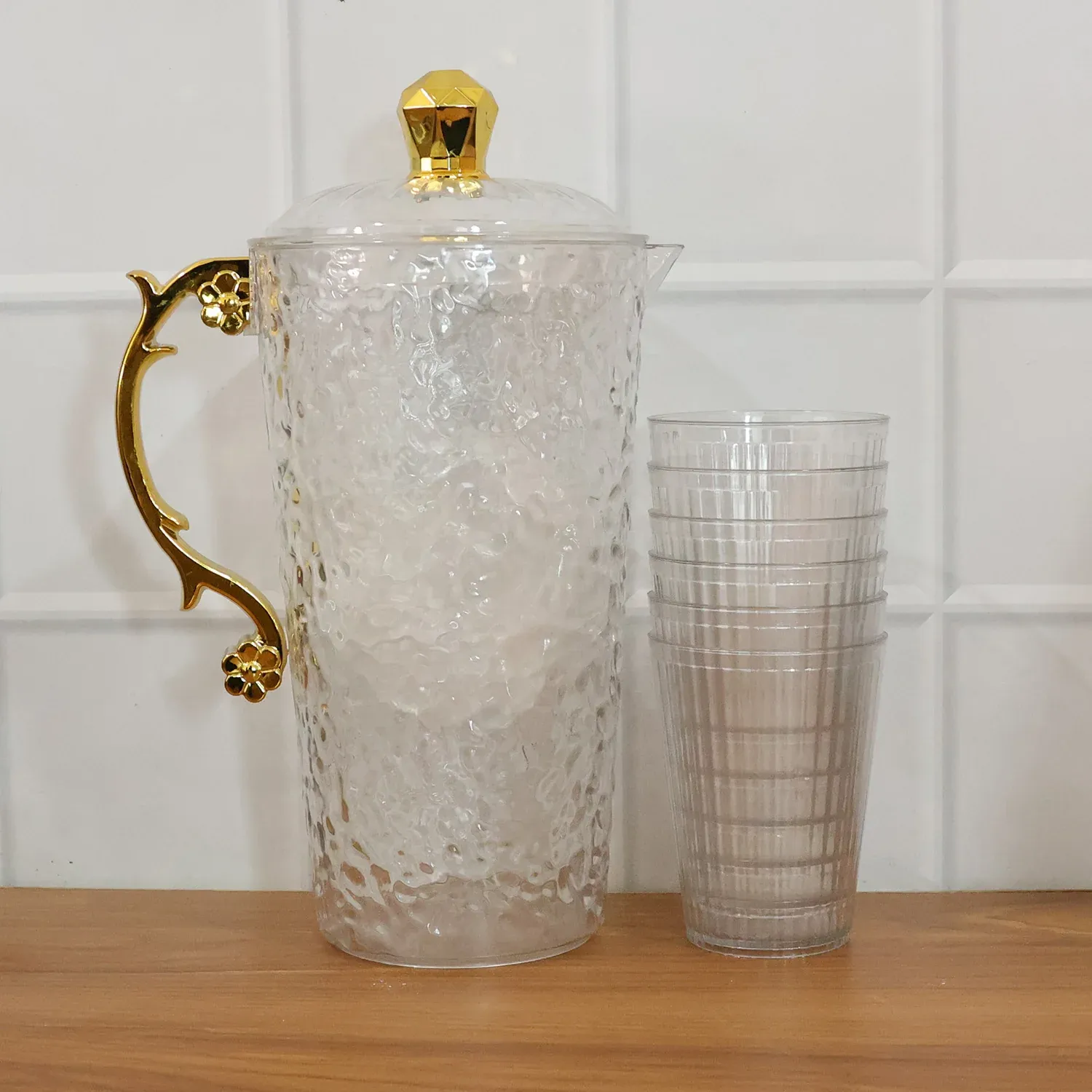 Textured Glass Water Jug Set – Elegant 1 Jug with 6 Glasses - Detailed Feature View 7