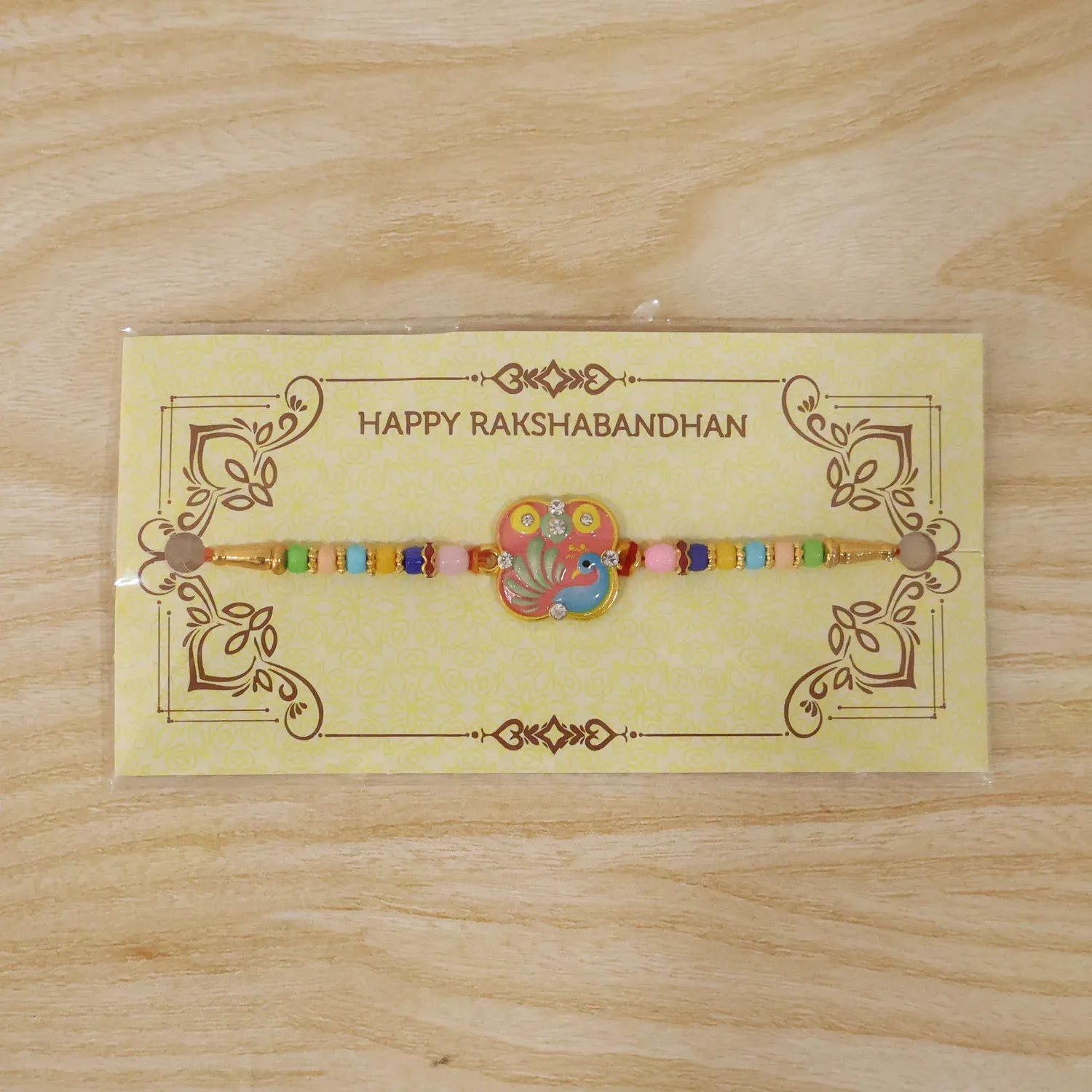 Rakhi – Colorful Peacock Design with Decorative Beads for Raksha Bandhan - Detailed Feature View 8
