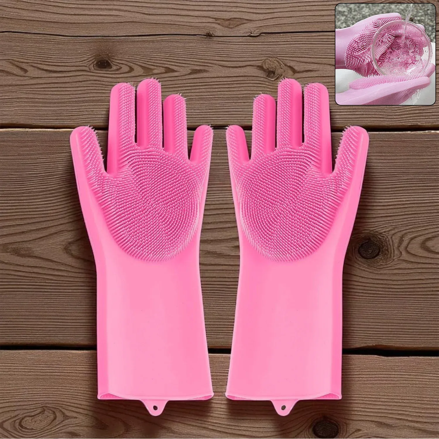 Silicone Cleaning Gloves – Multicolor Reusable Scrubber | Velvet Wipe - Detailed Feature View 1