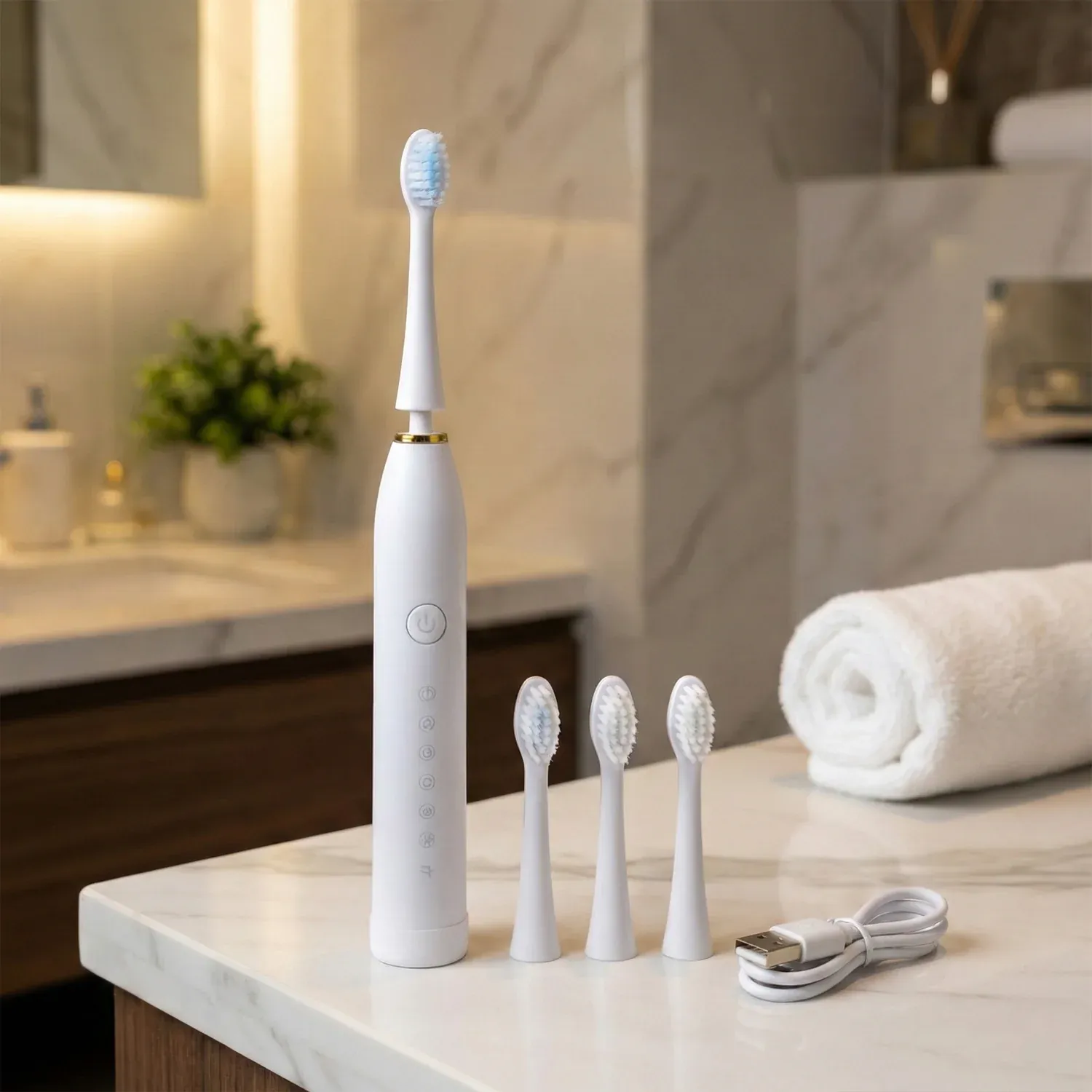 Premium Electric Toothbrush – Rechargeable with 3 Extra Replacement Heads - Buy Online at Alikart