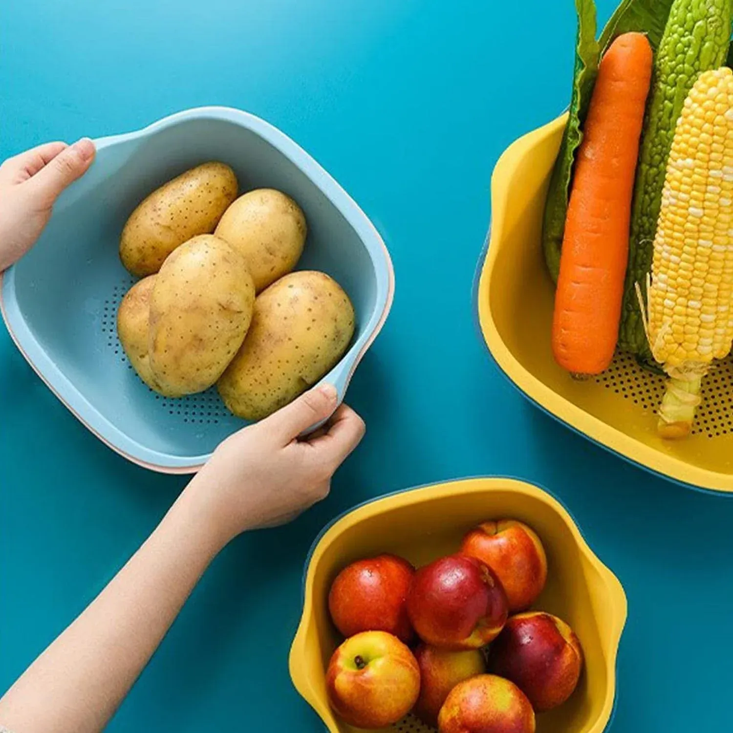 Washing Bowl & Strainer – Plastic Kitchen Basket Set | Vastate - Detailed Feature View 5