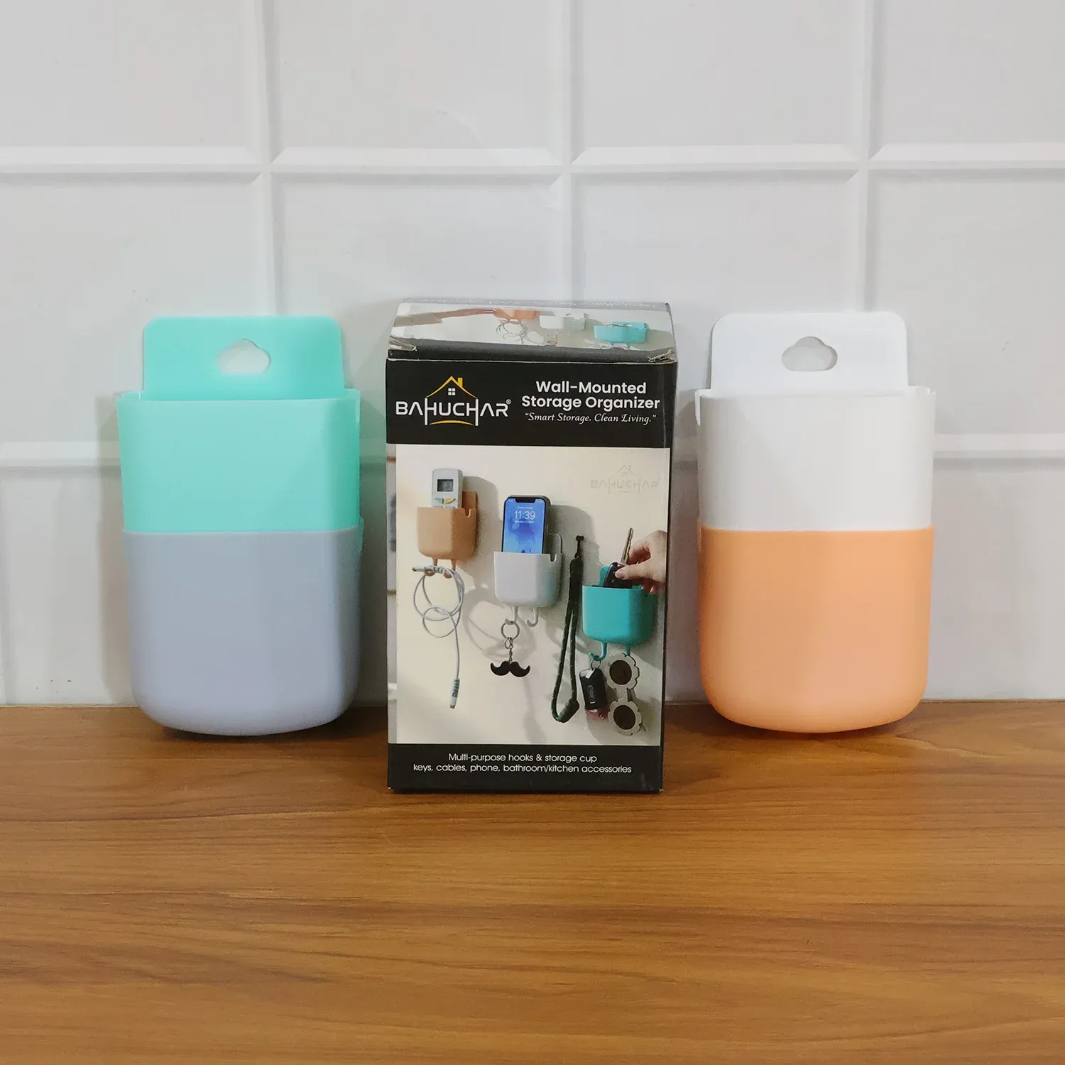 Plastic Wall Mounted Mobile Charging Holder Set – Space Saving 4 Pc - Detailed Feature View 6