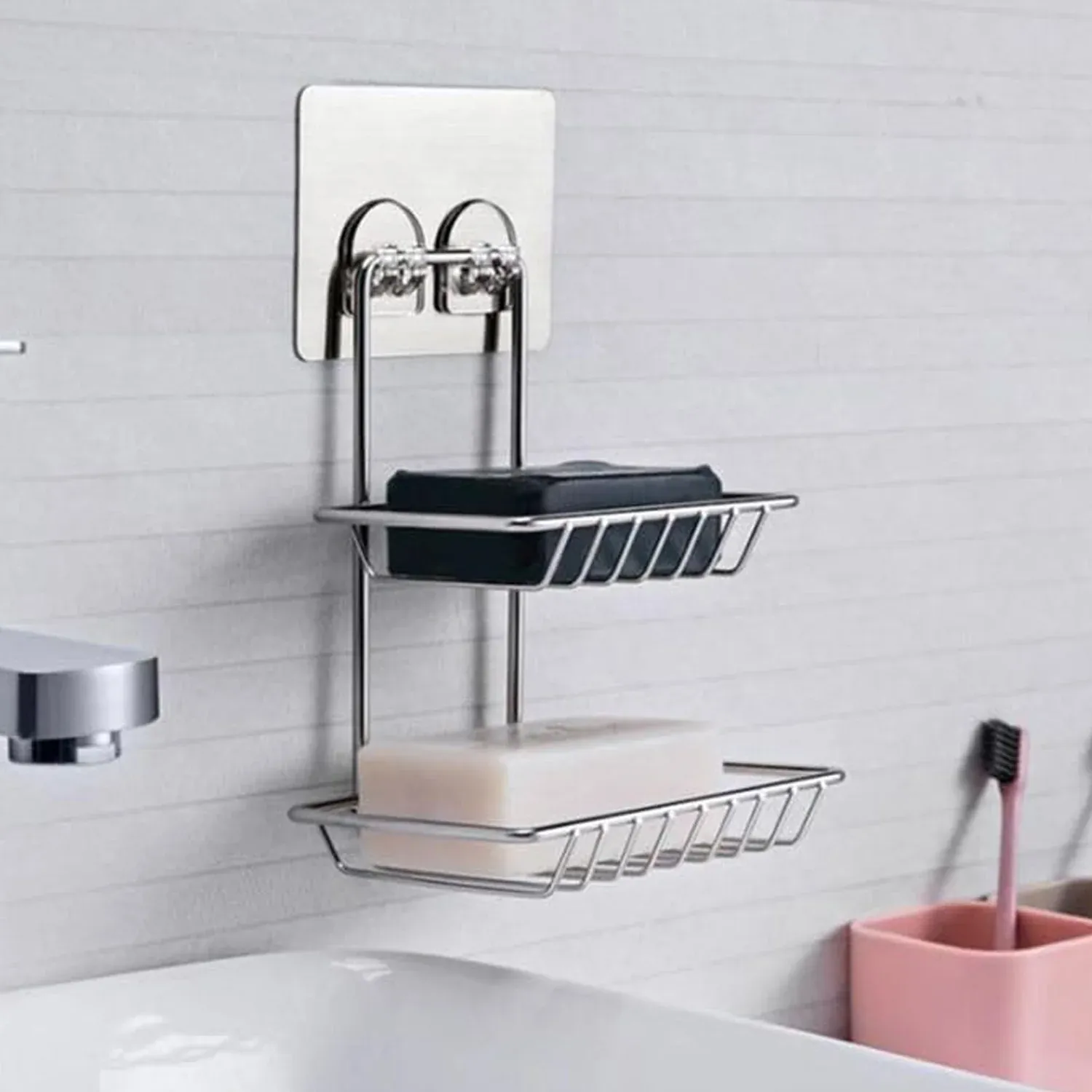 Wall Mounted Soap Dish – Stainless Steel with Hooks | Velvet Organizers - Detailed Feature View 2