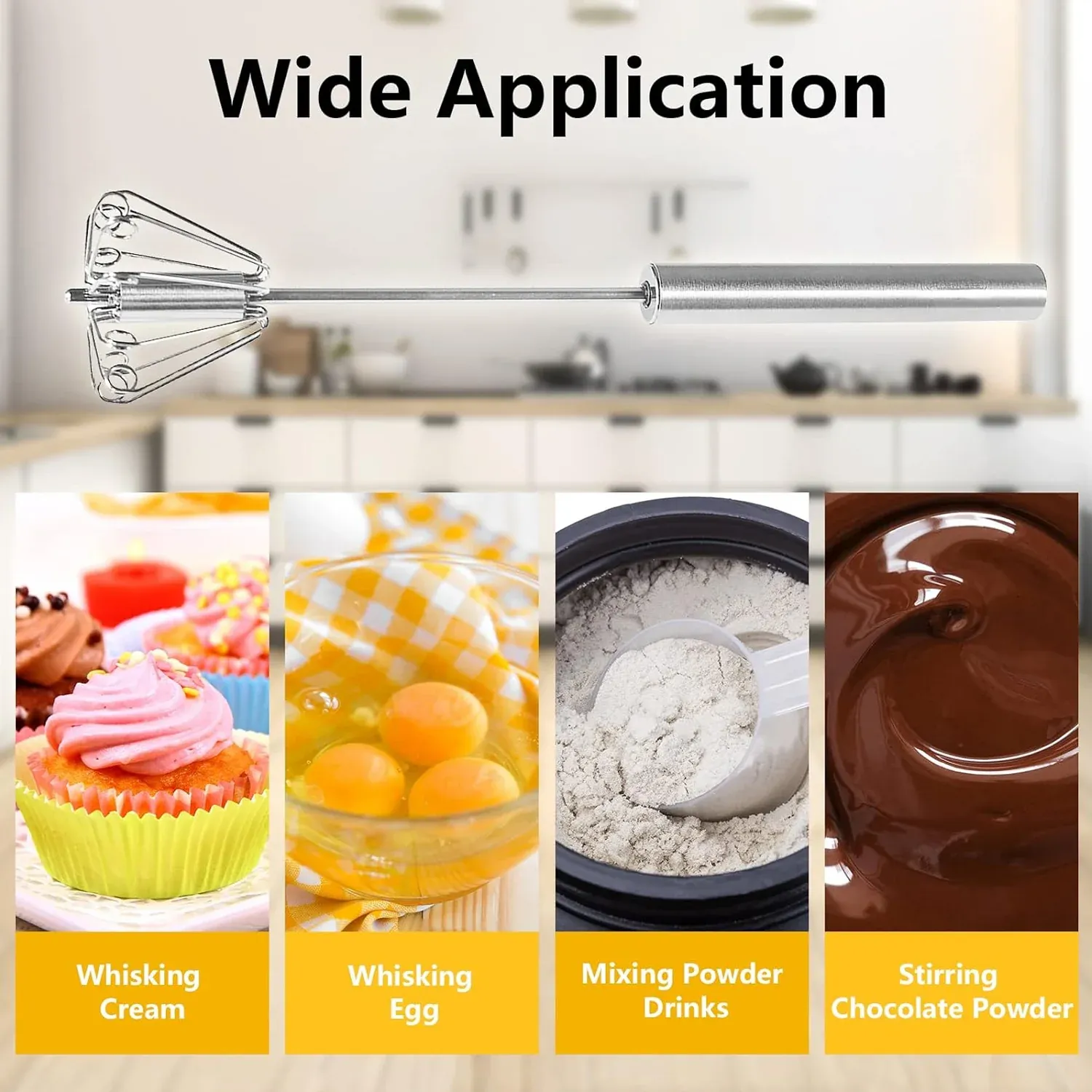 Stainless Steel Egg Whisk – Hand Push Rotary | Quickslice - Detailed Feature View 9