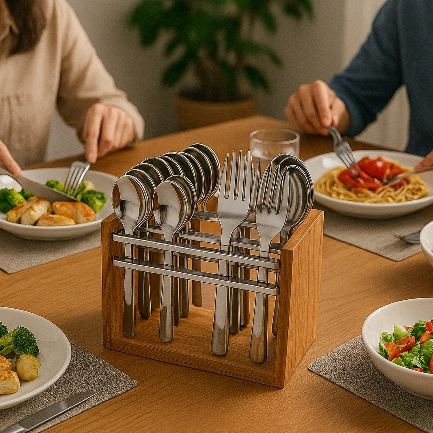 Stainless Steel Cutlery Set – Durable 24-Piece with Wooden Stand - Detailed Feature View 6