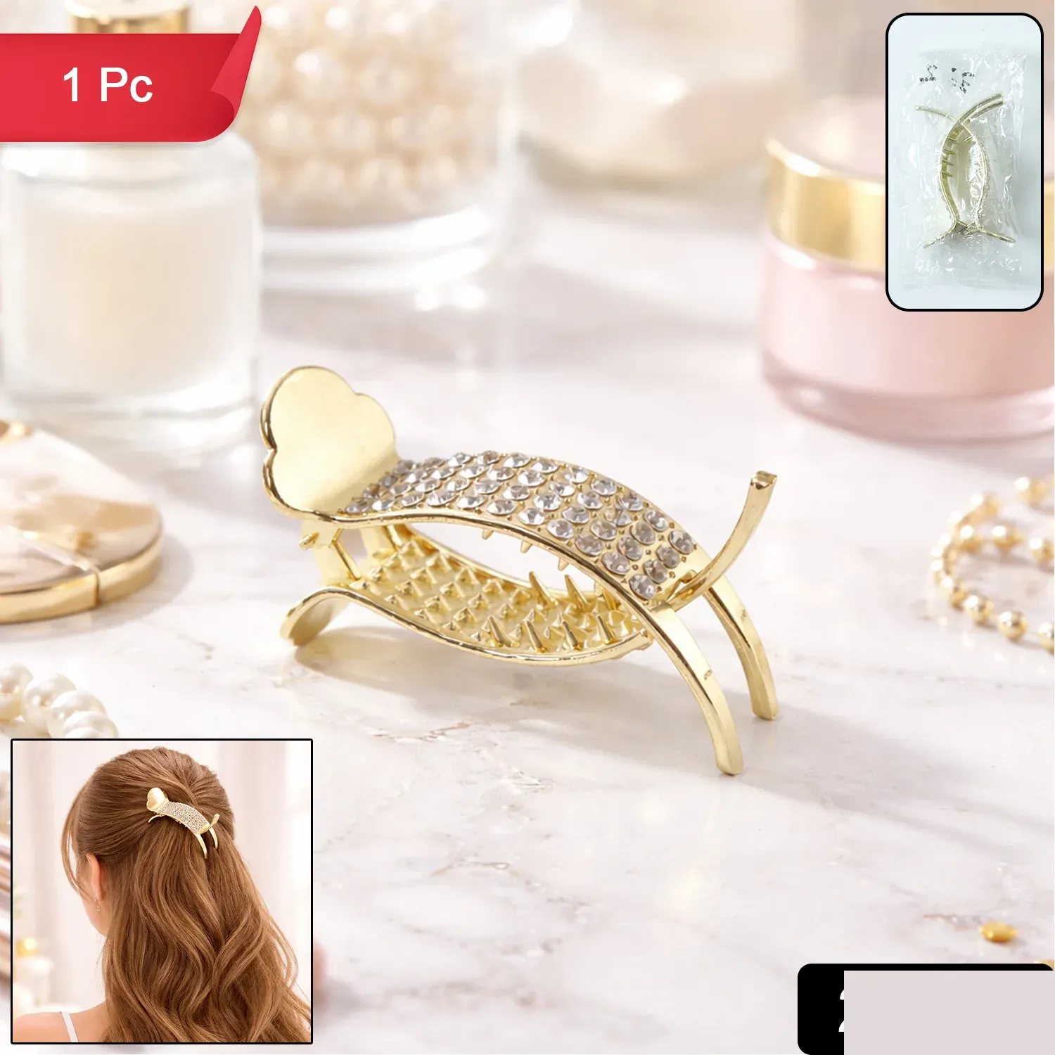 Hair Claw Clip – Strong Grip with Elegant Crystal Design - Detailed Feature View 1