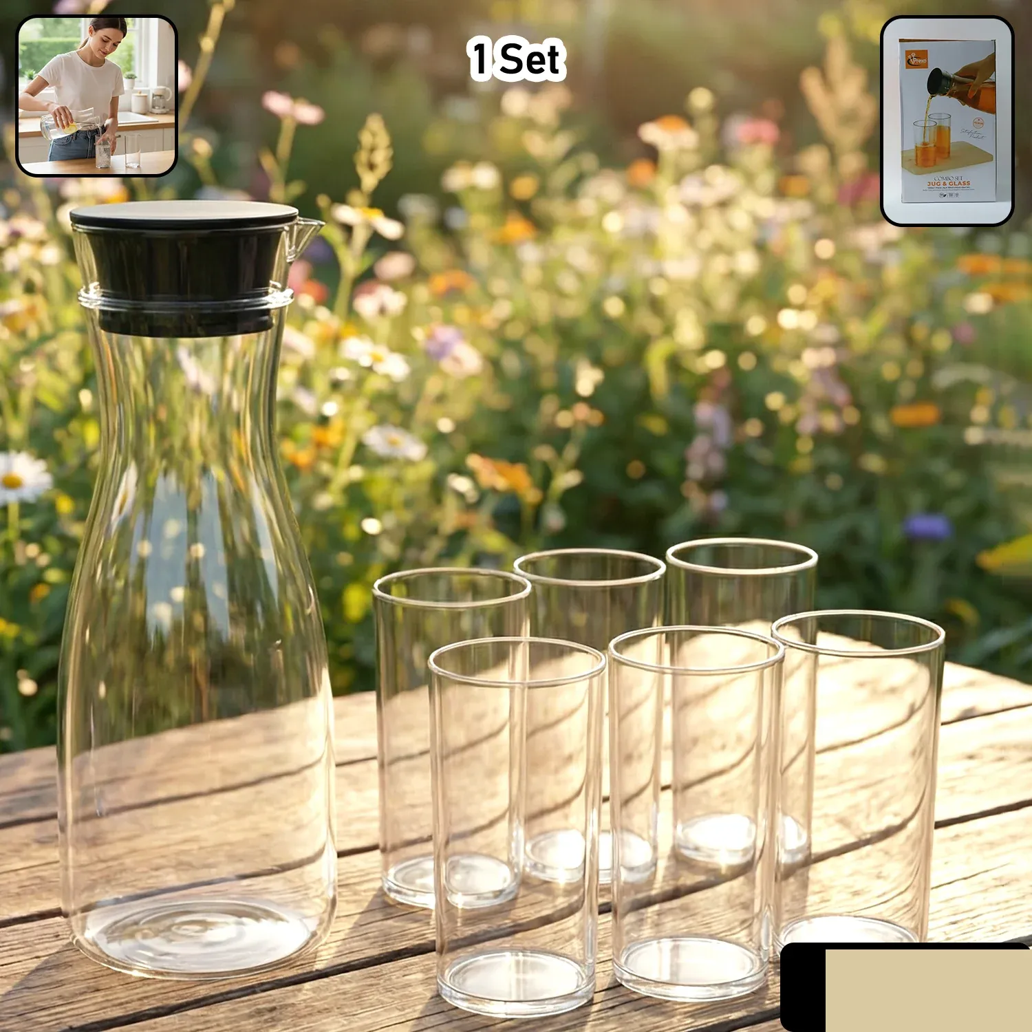 Plastic Water Jug and Glass Set – Durable, Lightweight Drinkware - Detailed Feature View 1