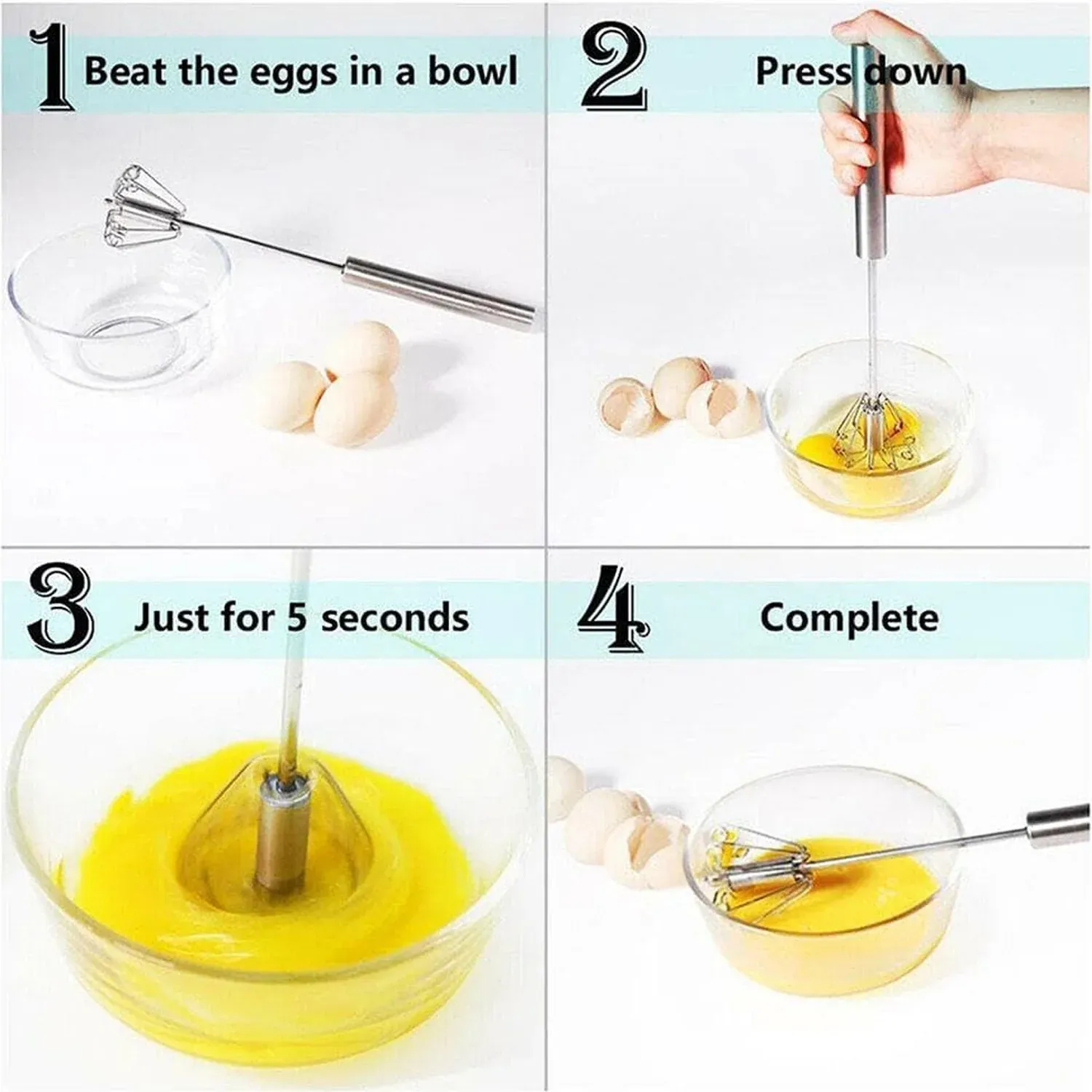 Stainless Steel Egg Whisk – Hand Push Rotary | Quickslice - Detailed Feature View 10