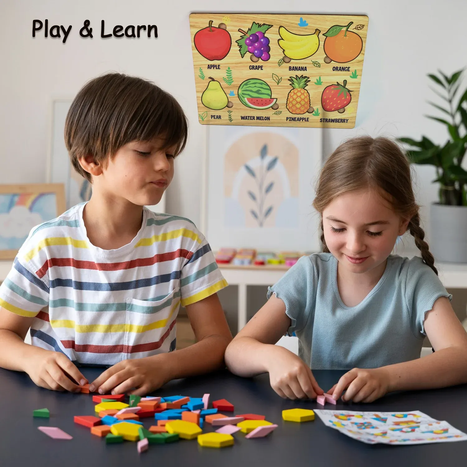Wooden Fruit Puzzle – Toddler Learning Board | Inventive Play - Detailed Feature View 2