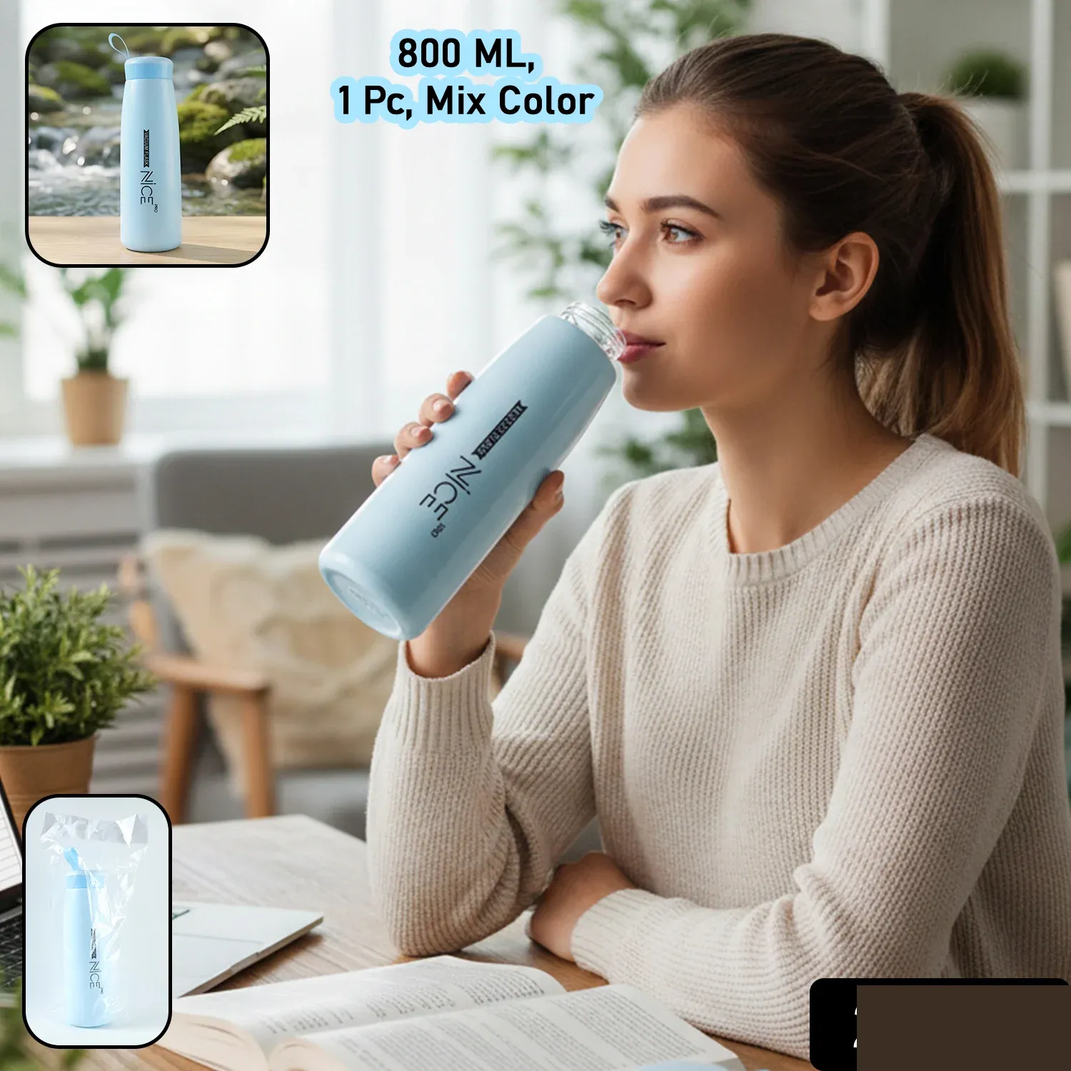 Plastic Water Bottle – Leakproof Reusable 800ml for Daily Use - Detailed Feature View 1