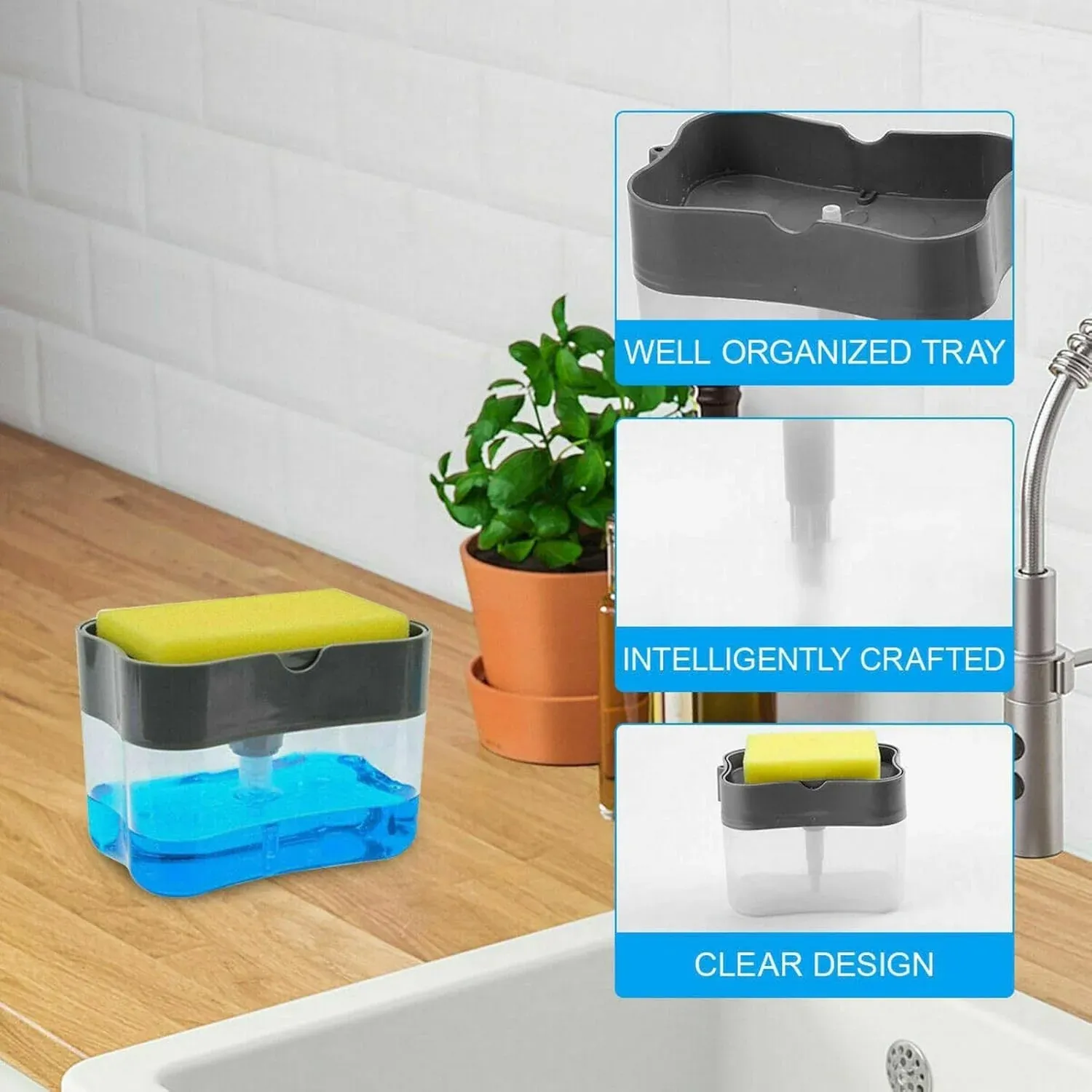Premium 2-in-1 Soap Dispenser – Built-in Scrub Holder & Organiser | Konvex - Buy Online at Alikart