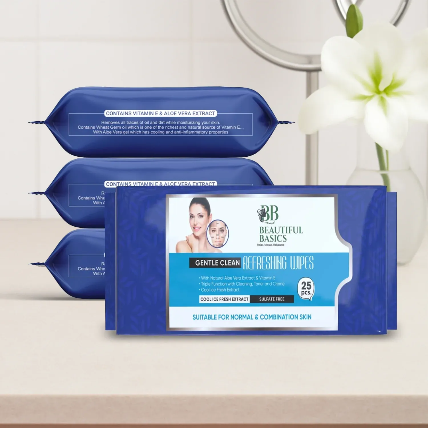 Premium Gentle Face Wipes for All Skin Types – 4x25 Pcs | Beautiful Basics - Buy Online at Alikart