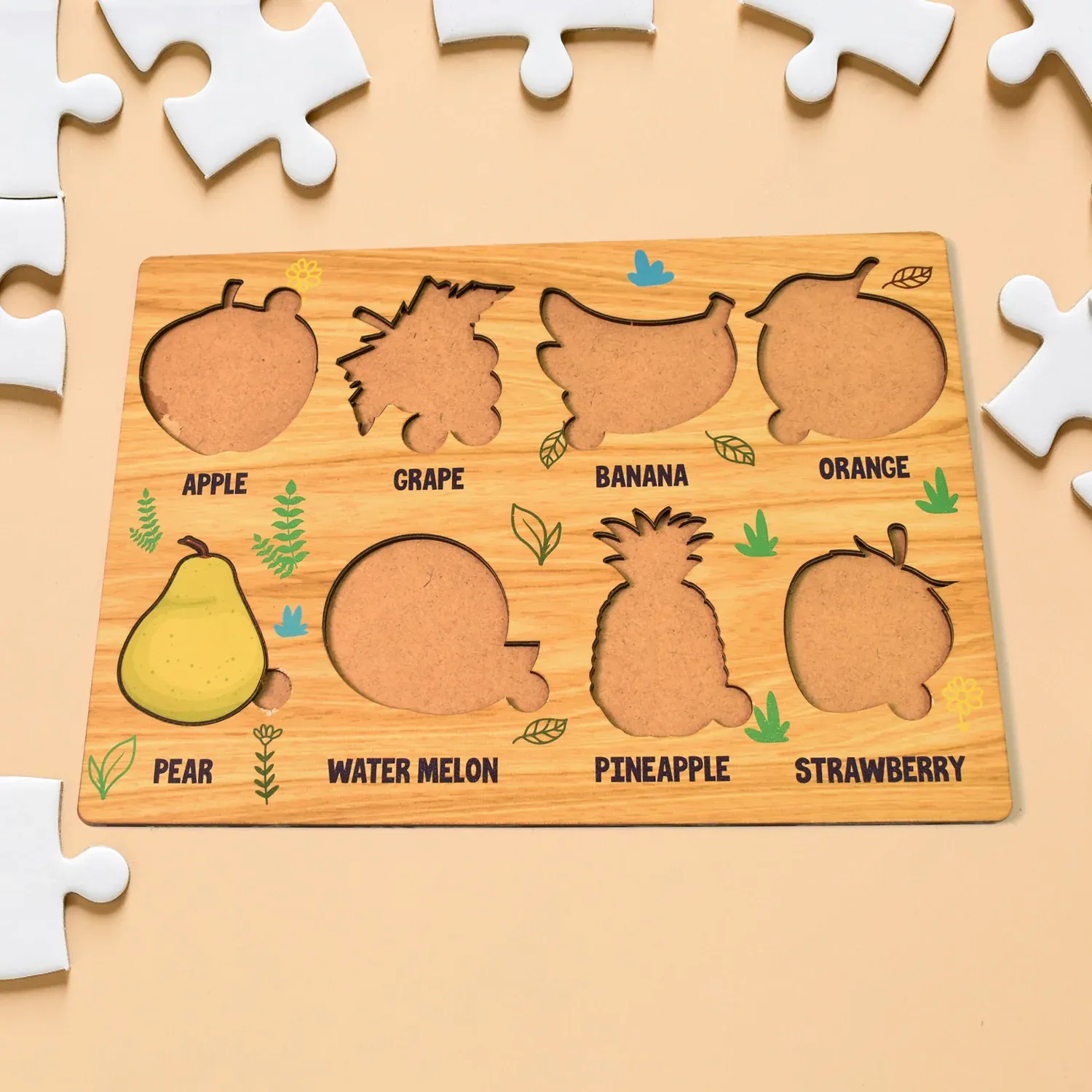 Wooden Fruit Puzzle – Toddler Learning Board | Inventive Play - Detailed Feature View 3