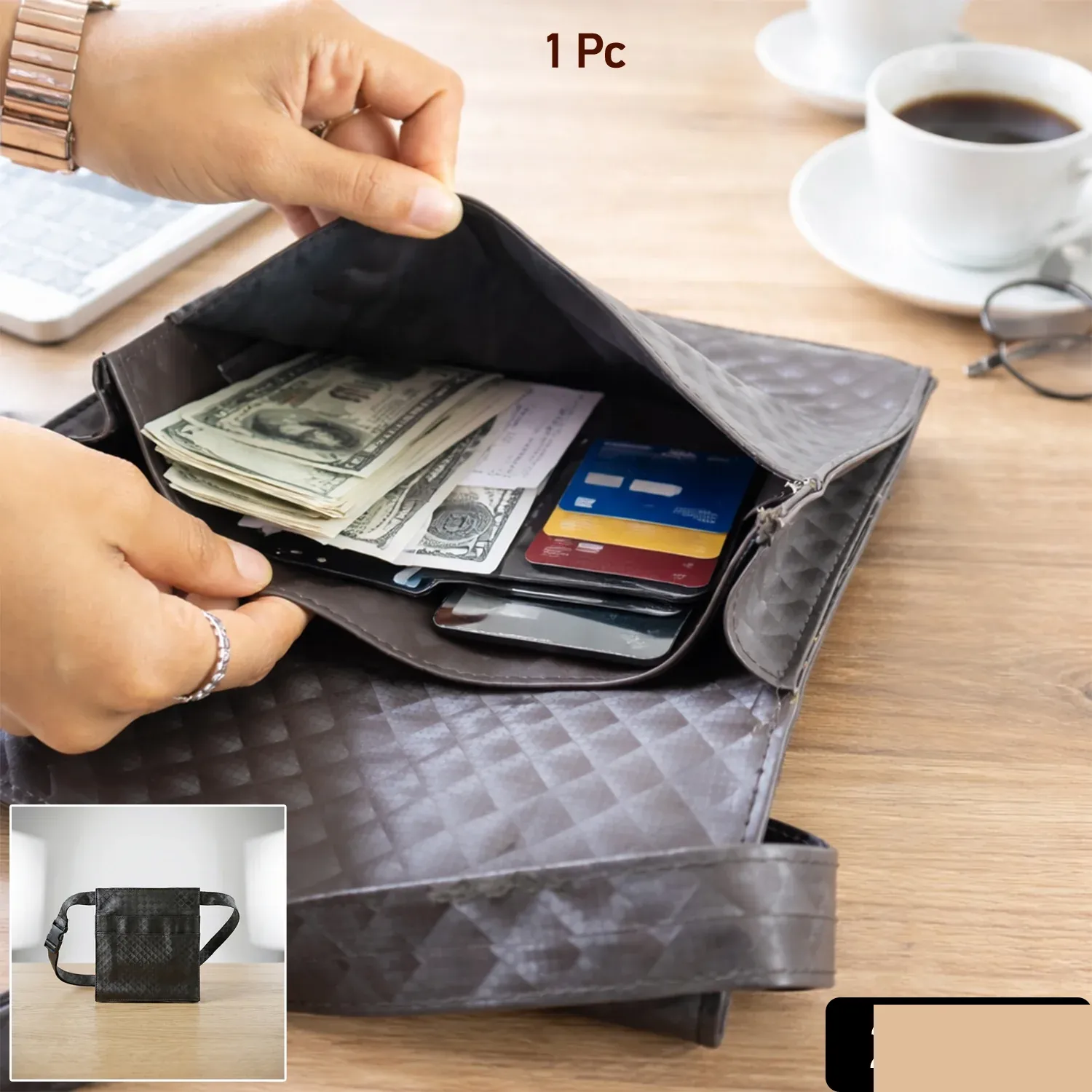 Quilted Crossbody Sling Bag – Stylish Adjustable Strap for Men & Women - Detailed Feature View 1