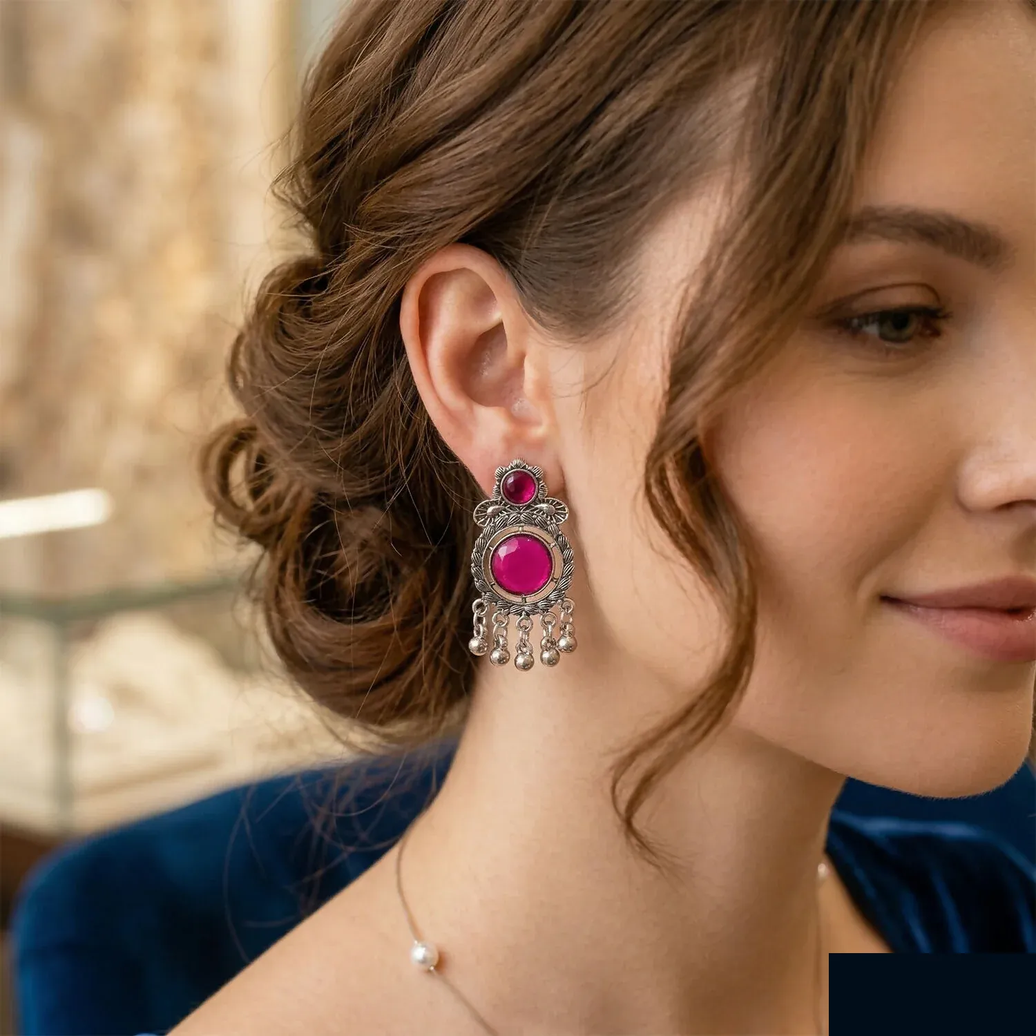 Oxidized Silver Jhumka Earrings – Elegant Traditional Design - Detailed Feature View 1