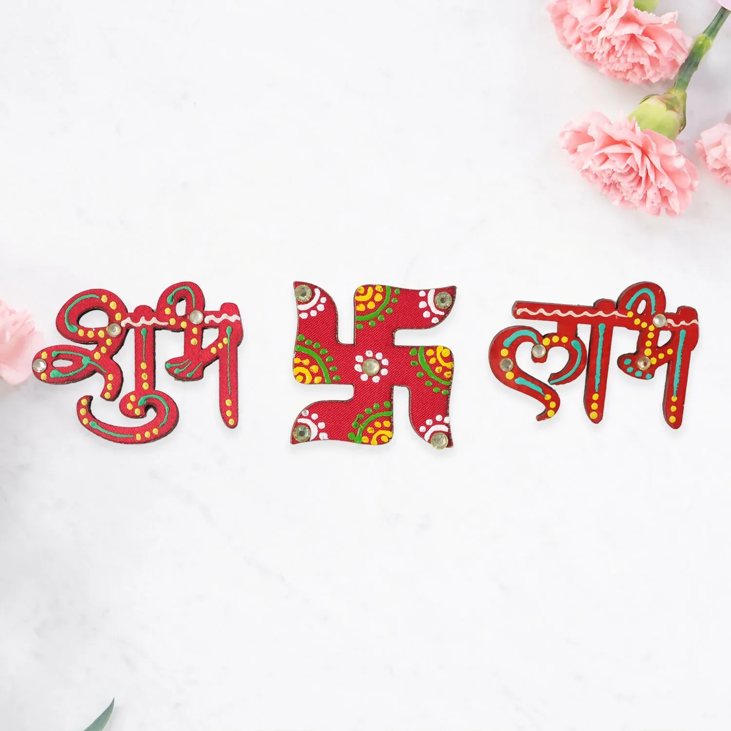 Shubh Labh Swastik Set – Hand Crafted Decorative Trio for Positivity - Detailed Feature View 3