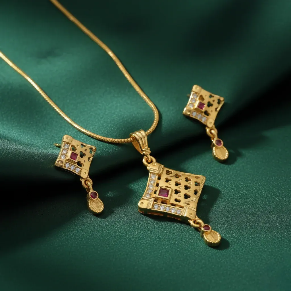 Premium Cutwork Square Gold Pendant – Elegant Traditional Jewelry for Festive Wear - Buy Online at Alikart