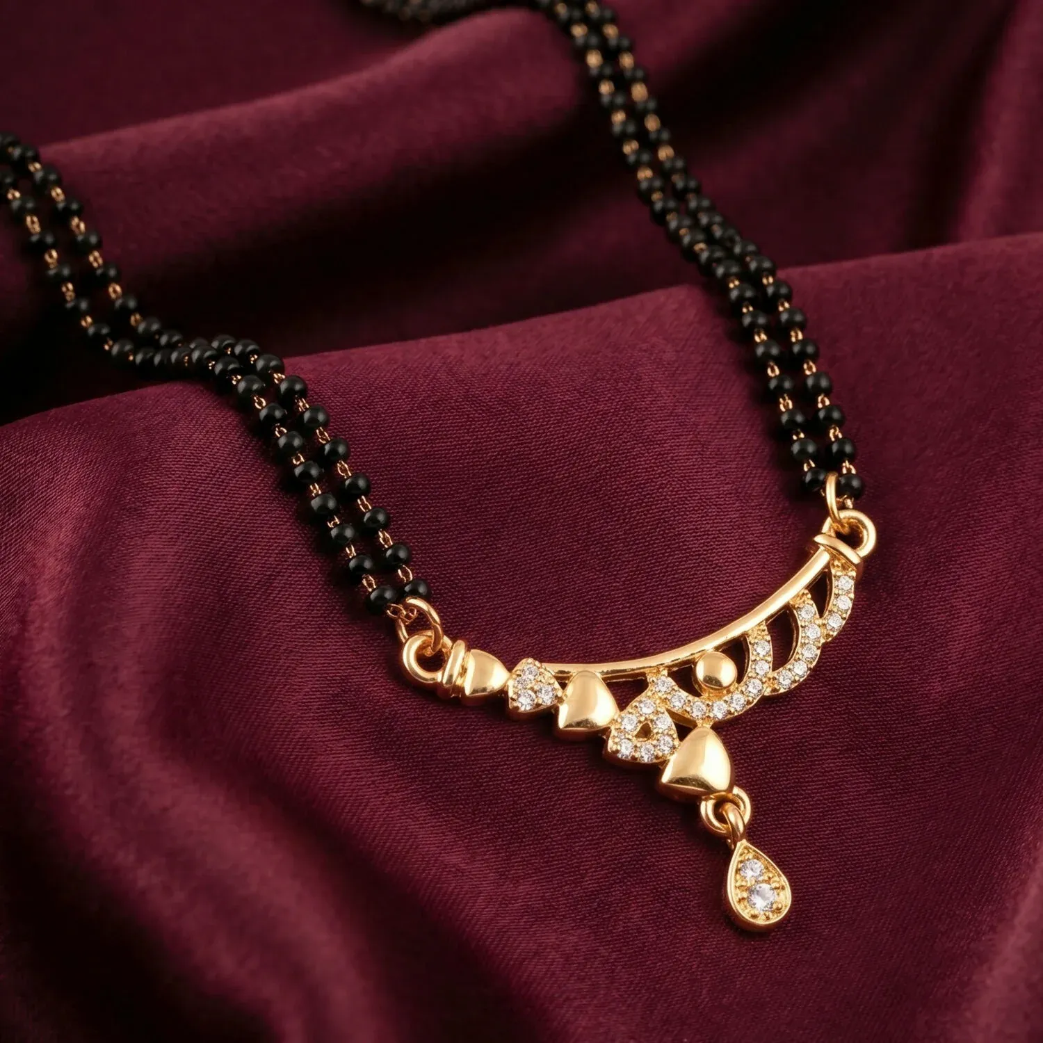 Mangalsutra with Heart Charms – Modern Design for Brides - Detailed Feature View 1