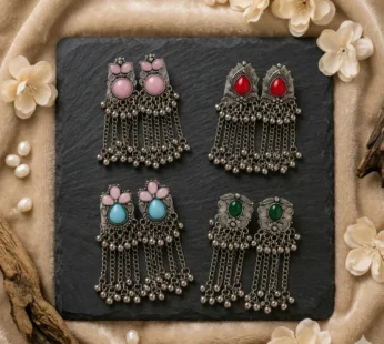 Oxidized Silver Tassel Earrings – Vintage Tribal Dangle for Women