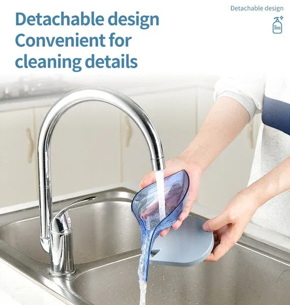 Self-Draining Soap Dish – Leaf Design Bathroom Holder | Velvet Wipe - Detailed Feature View 4