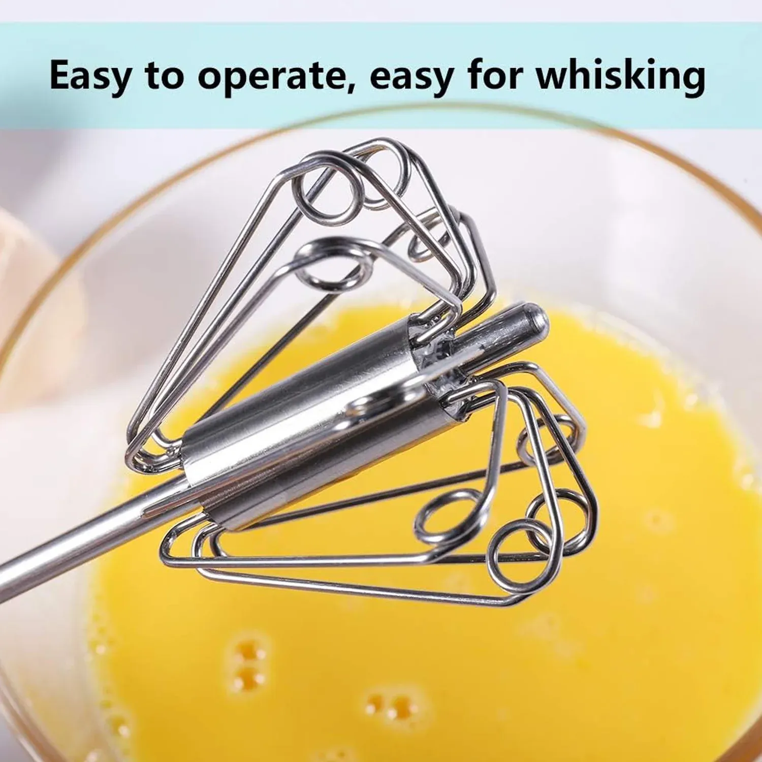 Stainless Steel Egg Whisk – Hand Push Rotary | Quickslice - Detailed Feature View 2