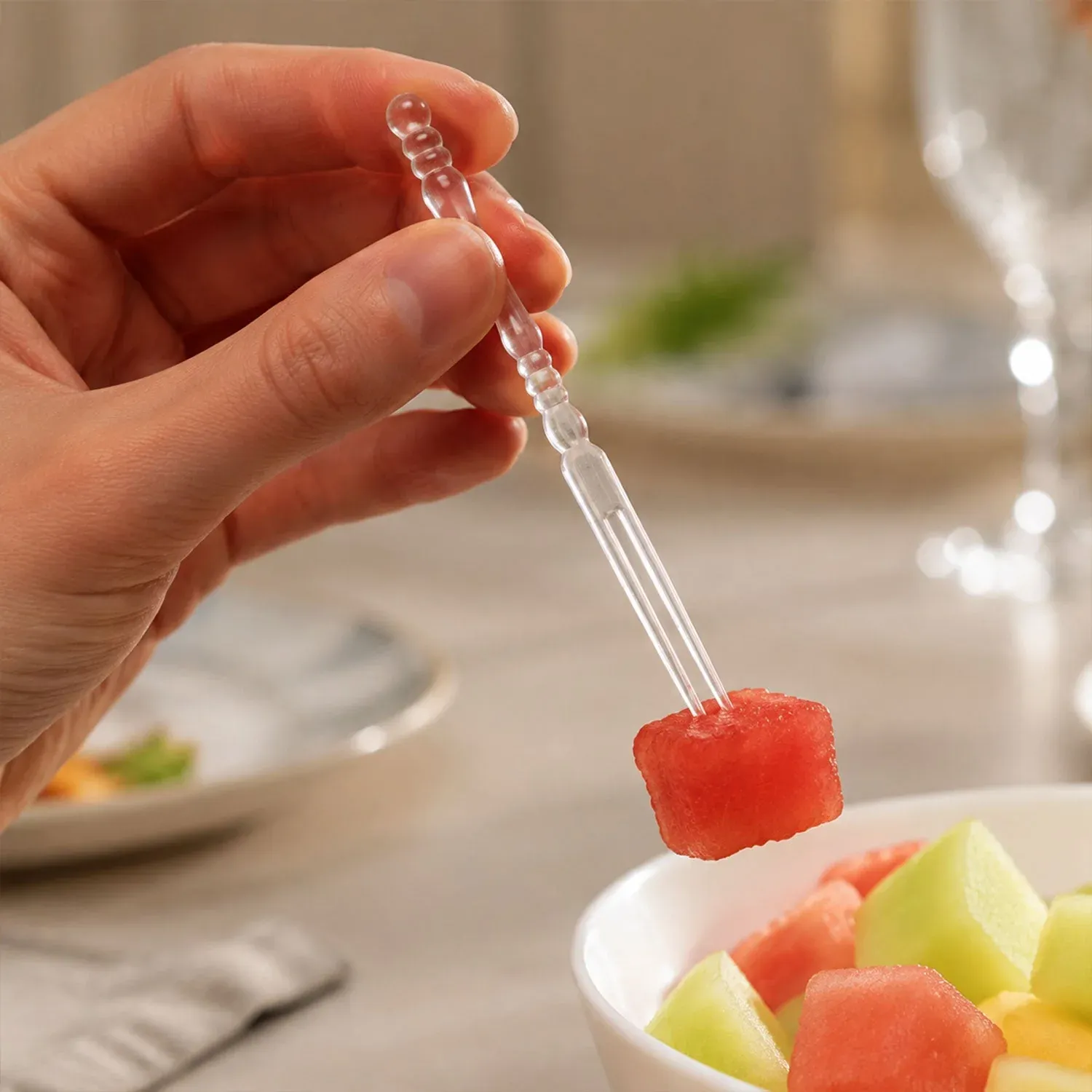 Premium Mini Disposable Plastic Fruit Fork – Elegant Beaded Handle Design - Buy Online at Alikart