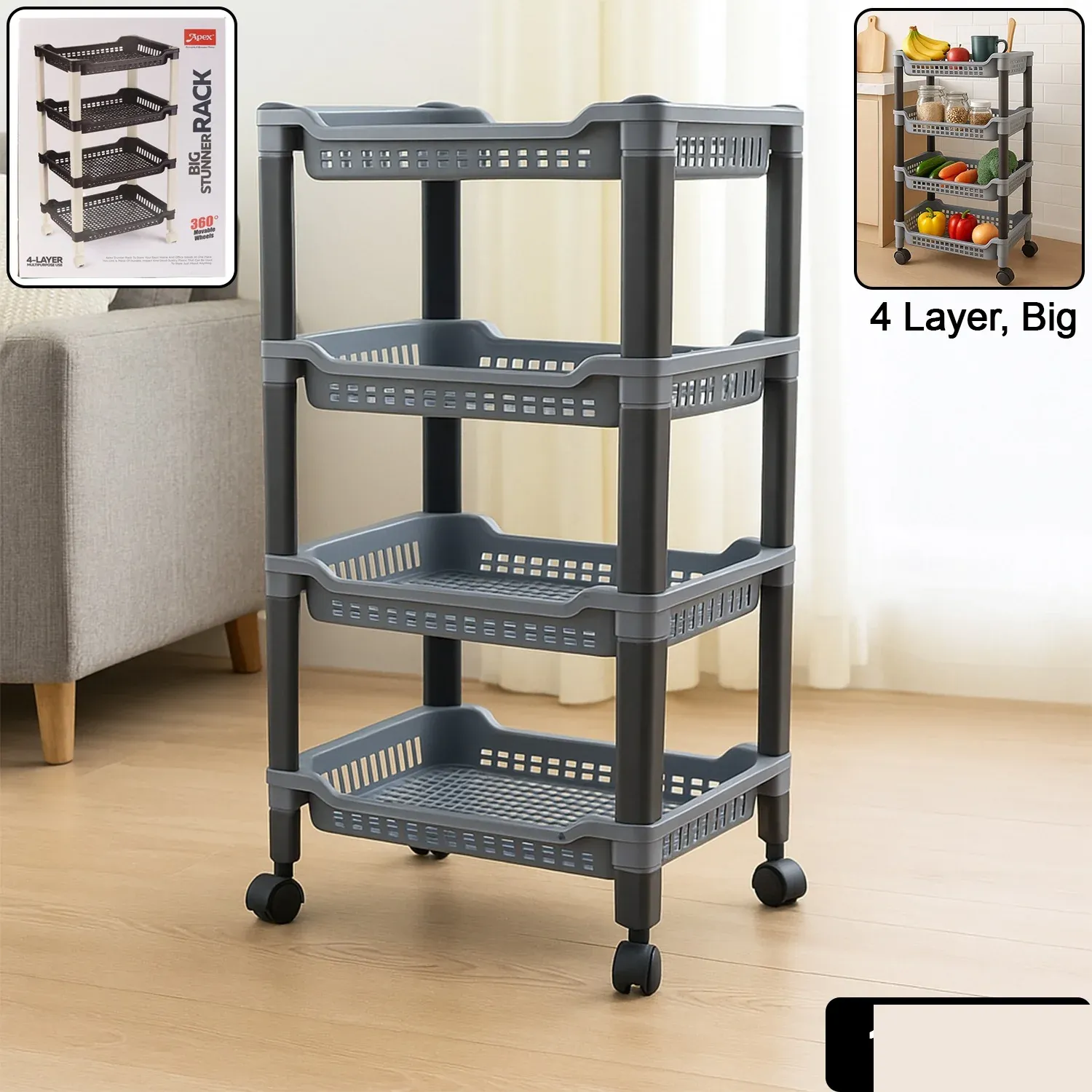 Plastic Storage Rack – 4-Layer Ventilated Multipurpose Organizer - Detailed Feature View 1