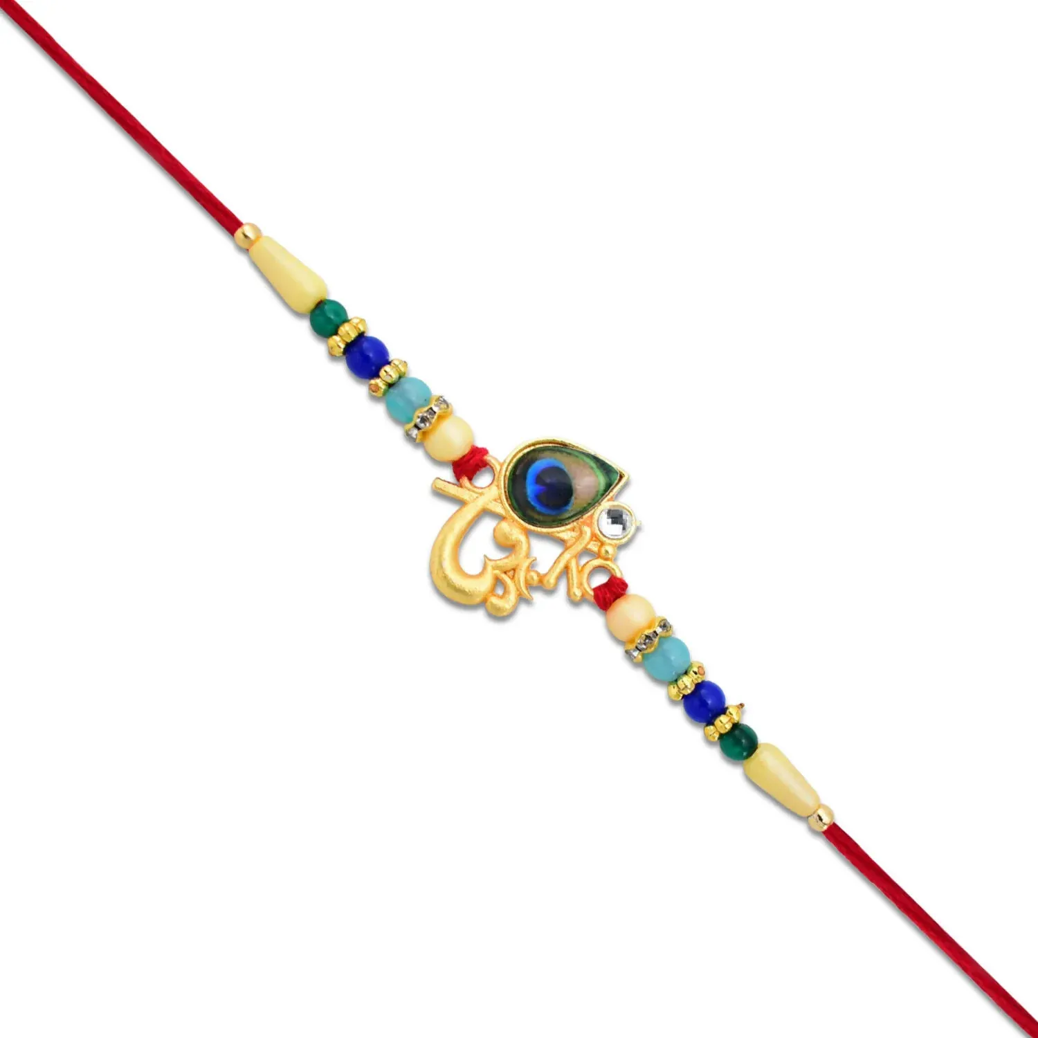 Peacock Feather Rakhi – Divine Multicolor Beads for Brother - Detailed Feature View 4