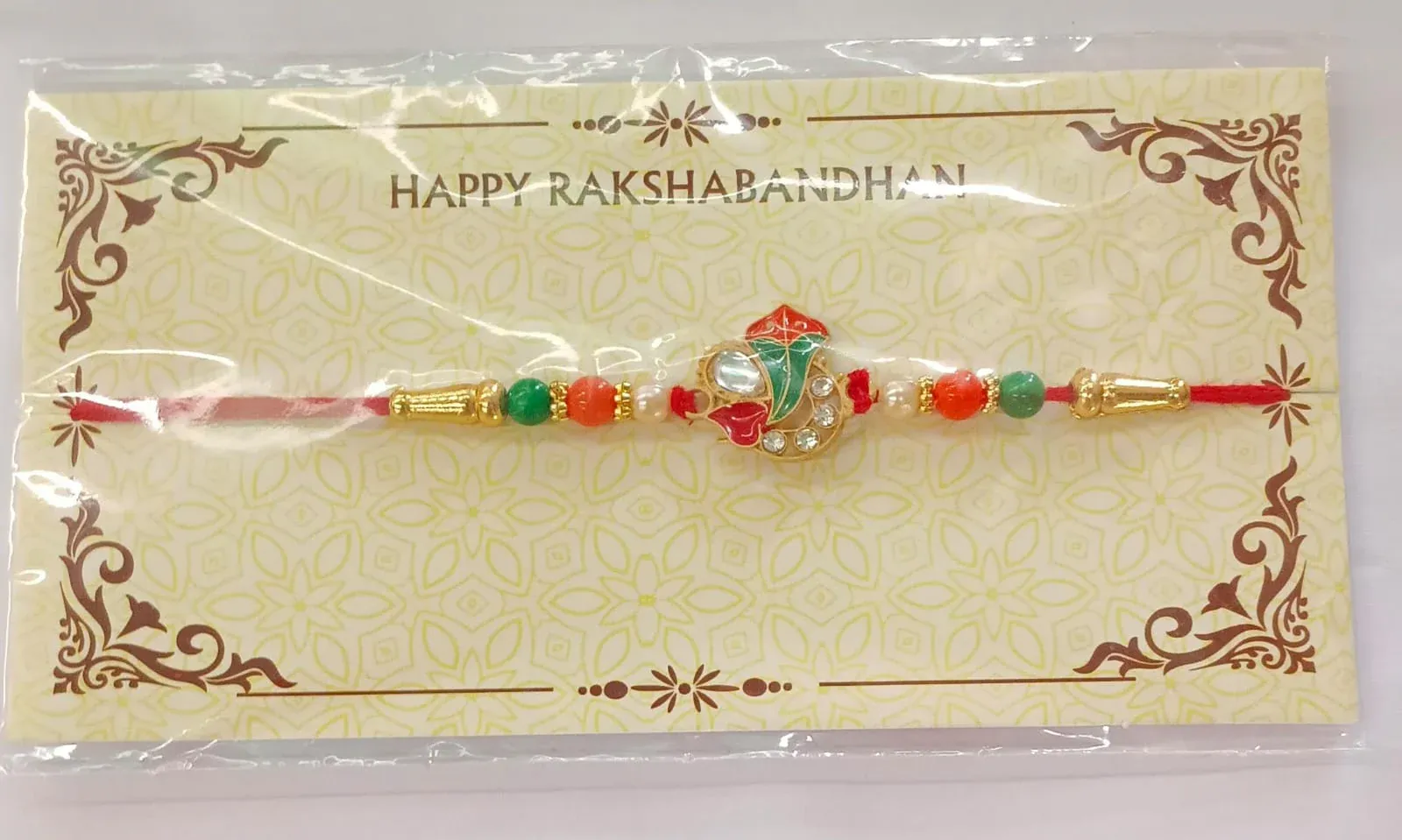 Ganpati Rakhi with Enamel Work and Traditional Beads – Divine Blessing - Detailed Feature View 5