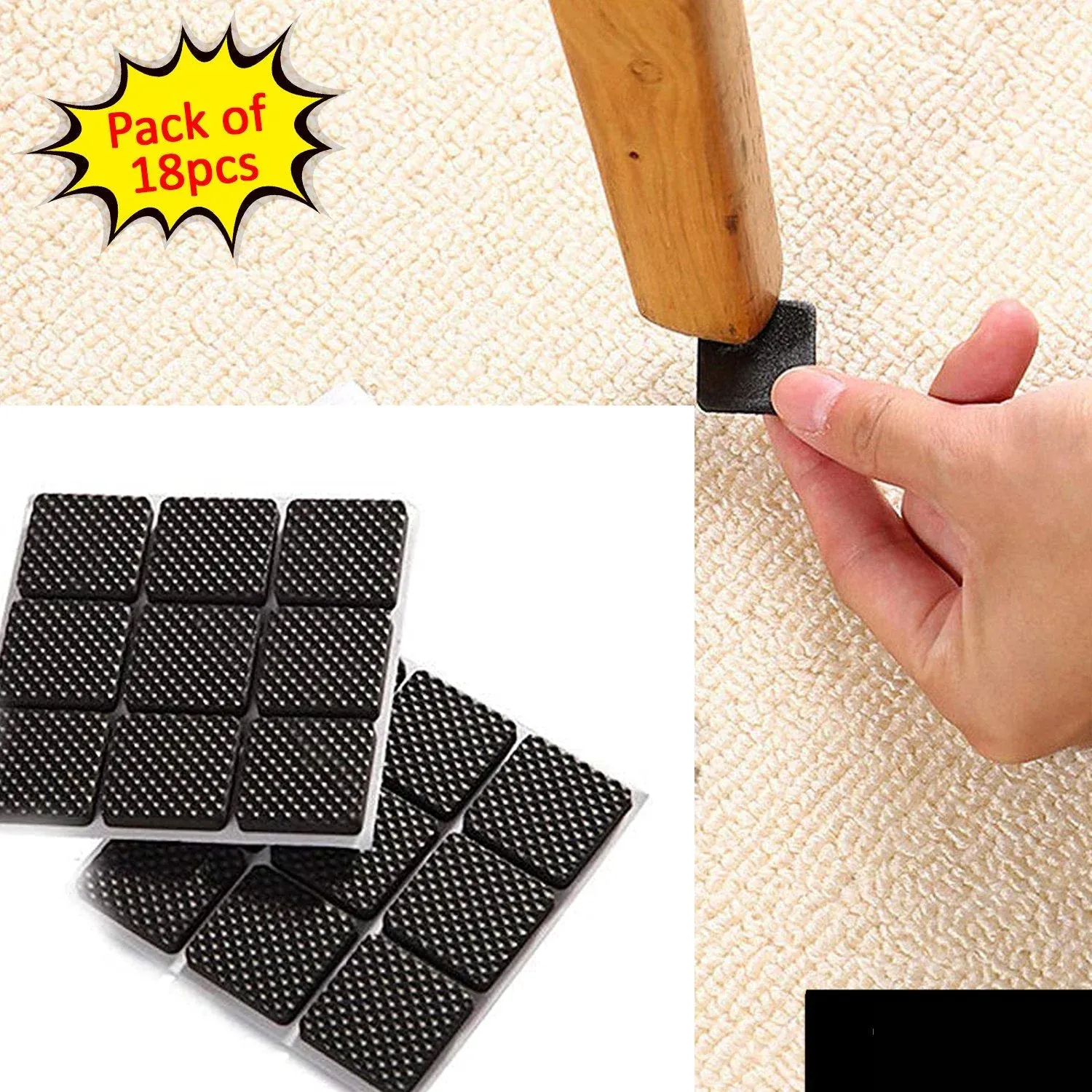 Self-Adhesive Furniture Pads – Square Floor Protectors (18 Pcs) | Styleva - Detailed Feature View 1