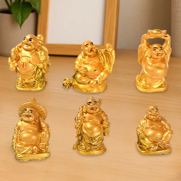 Golden Laughing Buddha Set – 6 Pc Idol for Luck & Wealth | Styleva