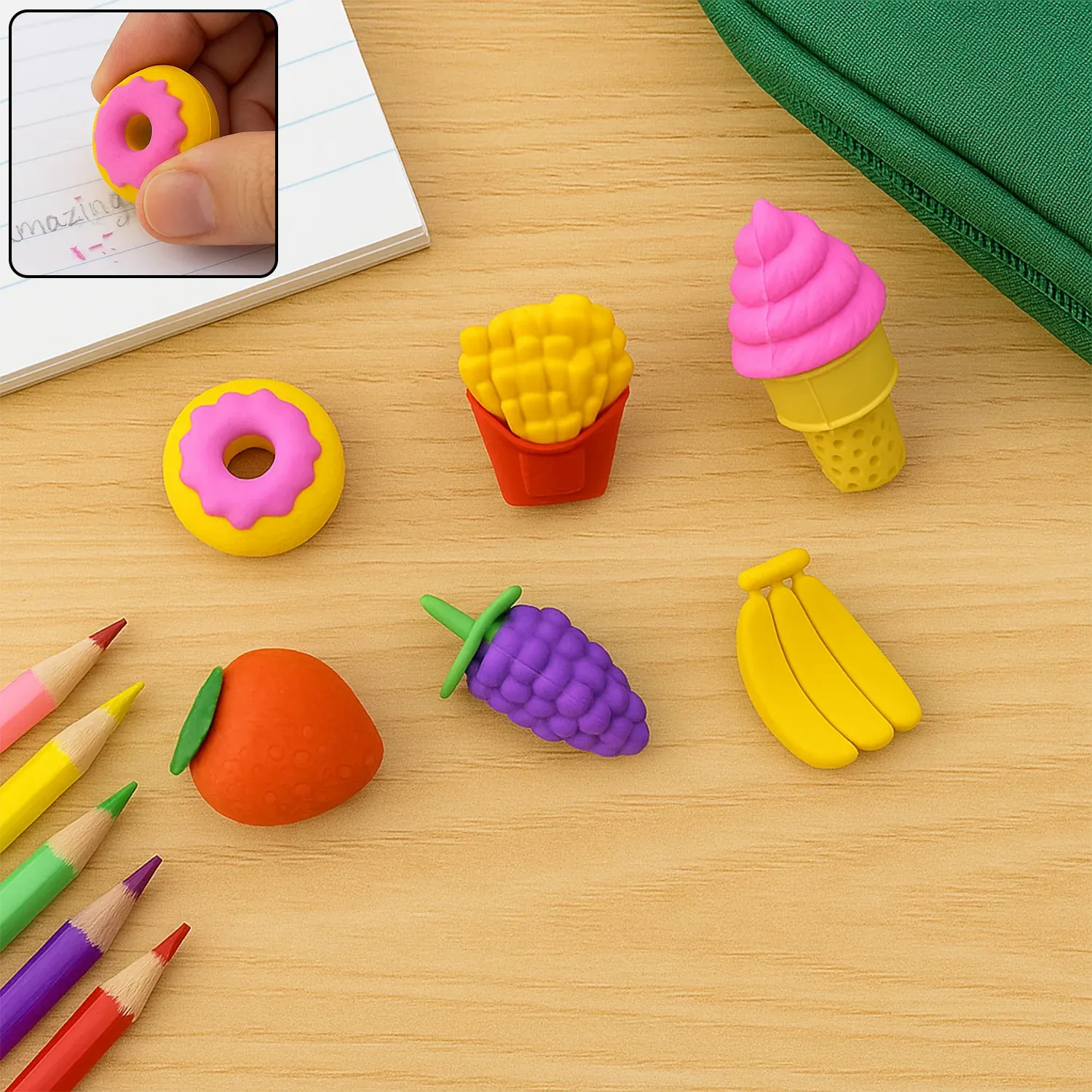 Premium Kids Eraser Set – Fun 3D Food Novelty Erasers | Craftily - Buy Online at Alikart