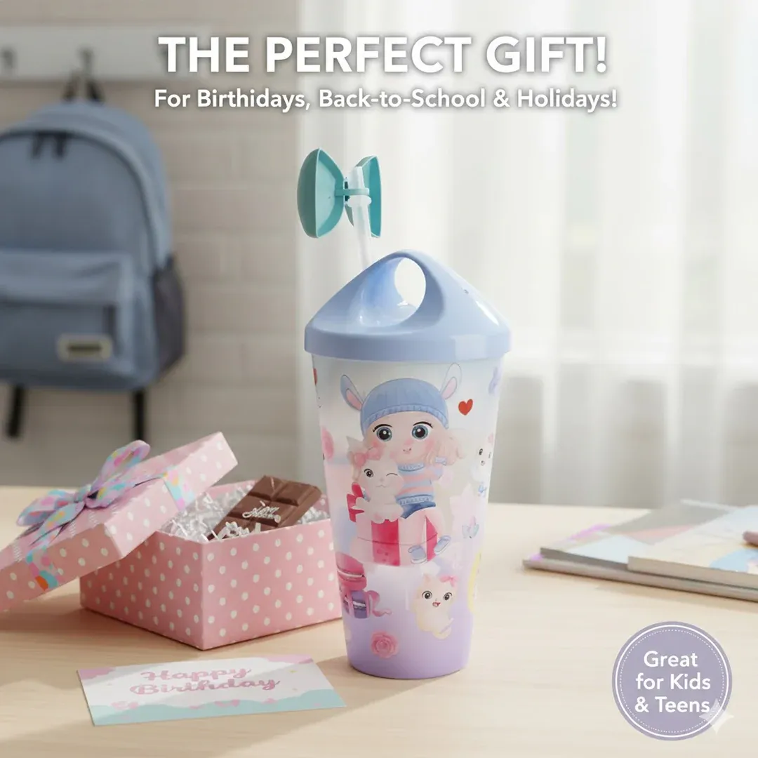 Unicorn Kids Water Bottle – Spill-Proof Straw & BPA-Free | TinyTrendy - Detailed Feature View 2