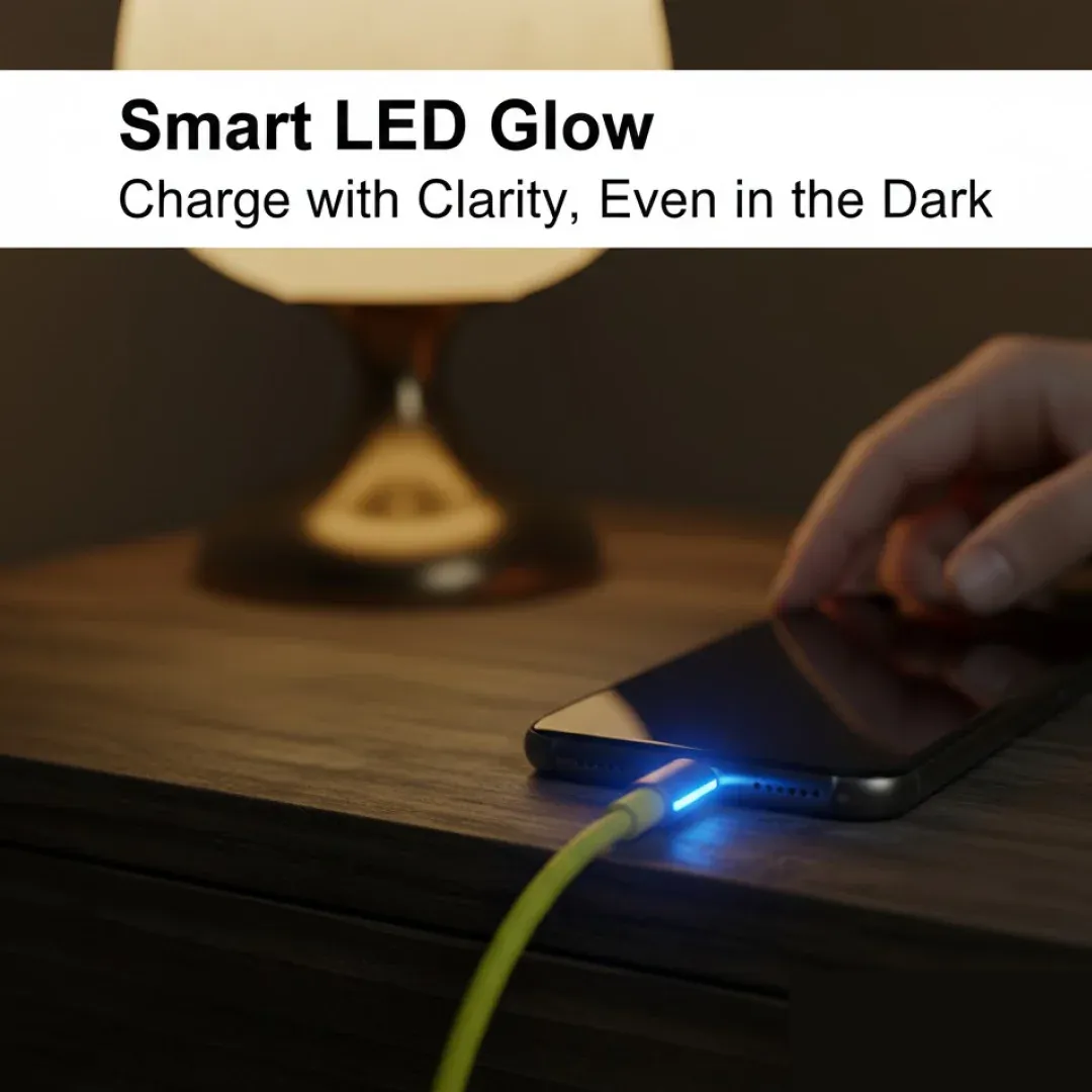 Type C Fast Charging Cable – with Light & 1m Durable | Indo Glow - Detailed Feature View 3