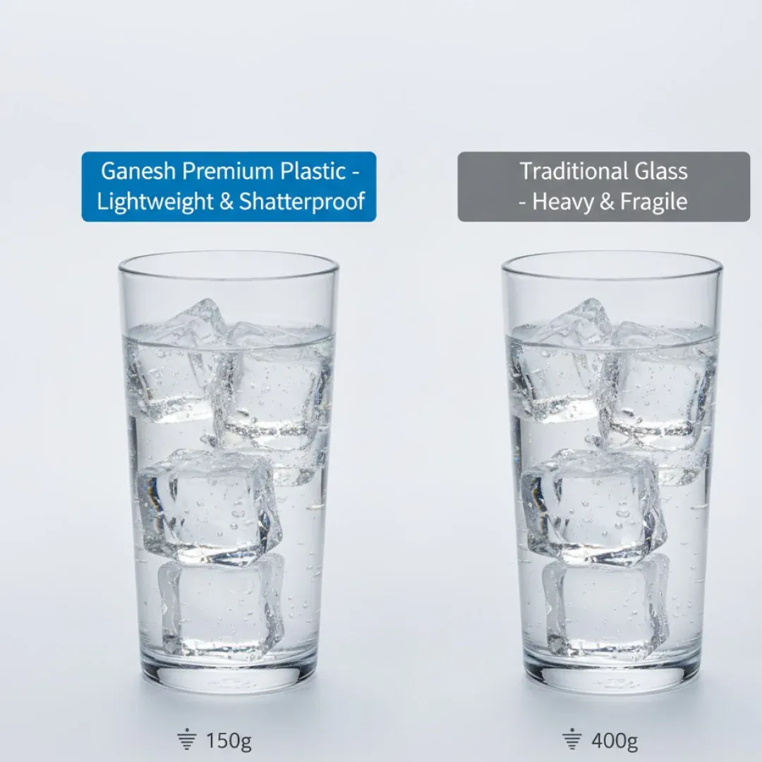 Plastic Glasses Set – Unbreakable Transparent 350ml (Set of 6) - Detailed Feature View 3