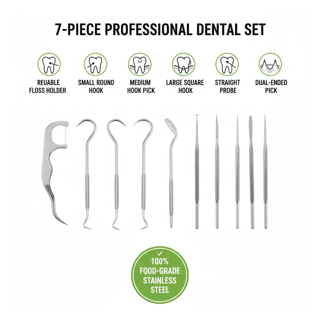 Stainless Steel Toothpick Set – 7-in-1 Portable Dental Kit | AuriGlam - Detailed Feature View 2