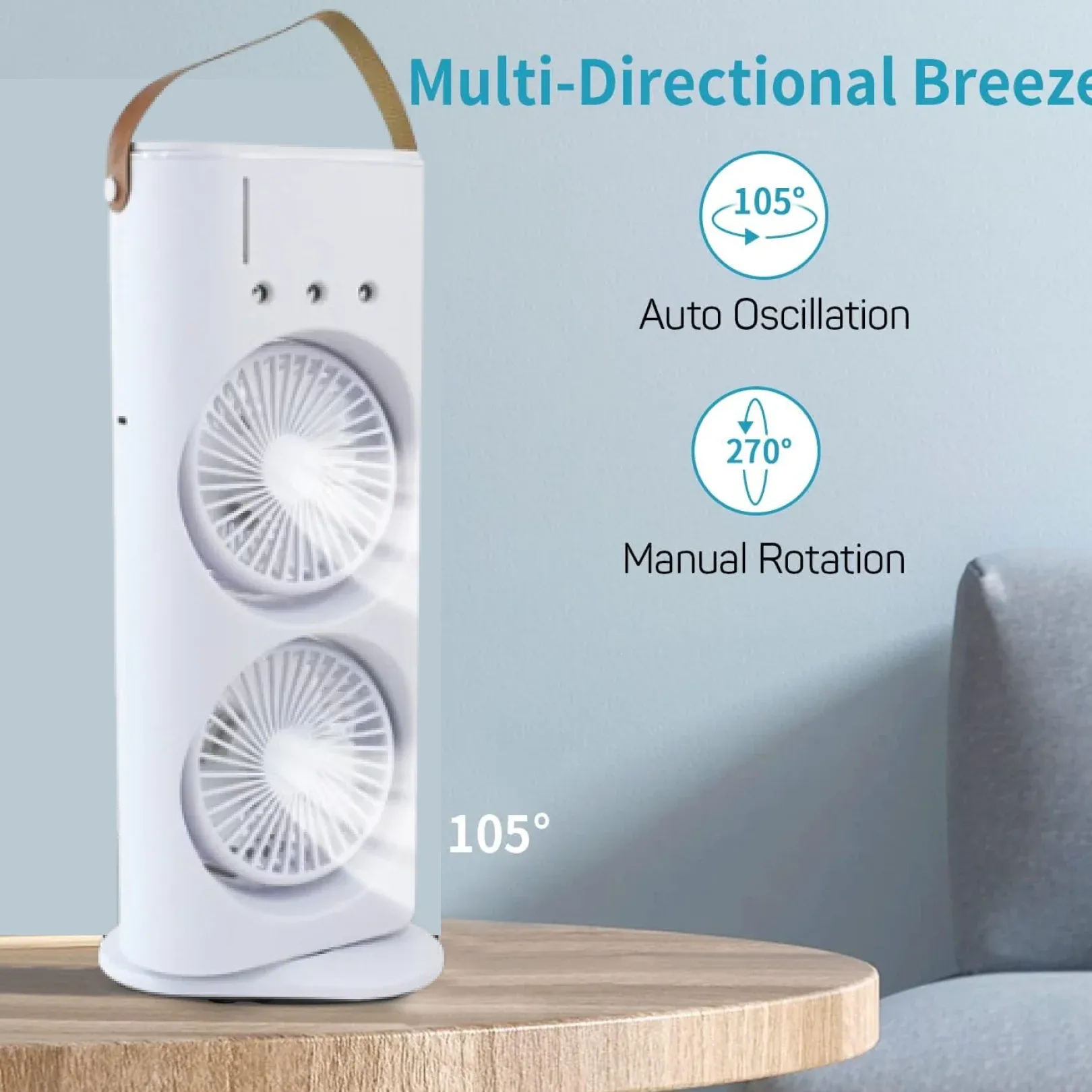 Three-Hole Spray Charging Fan – Powerful Dual-Head Air Cooler | Velvet Wheels - Detailed Feature View 1