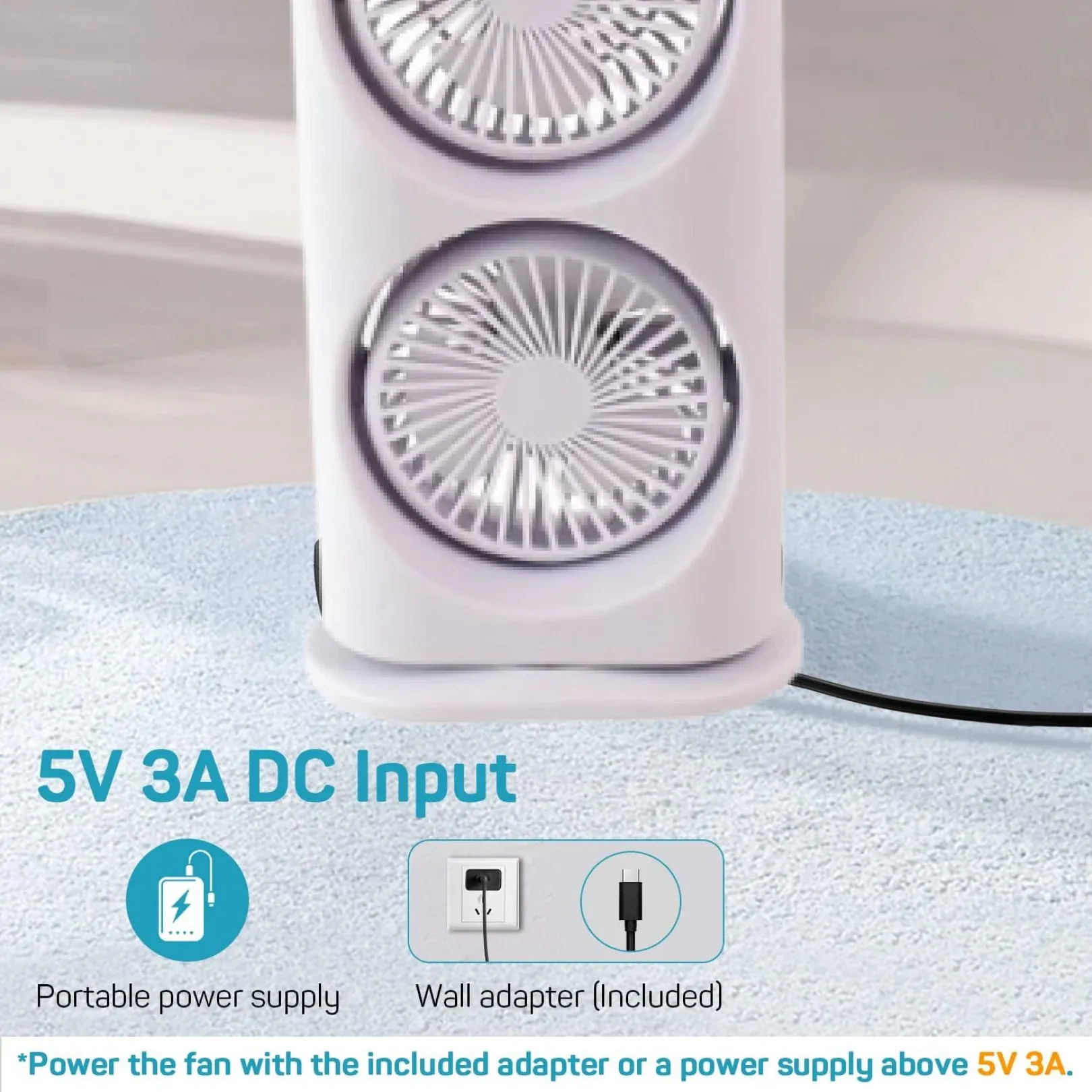 Three-Hole Spray Charging Fan – Powerful Dual-Head Air Cooler | Velvet Wheels - Detailed Feature View 3