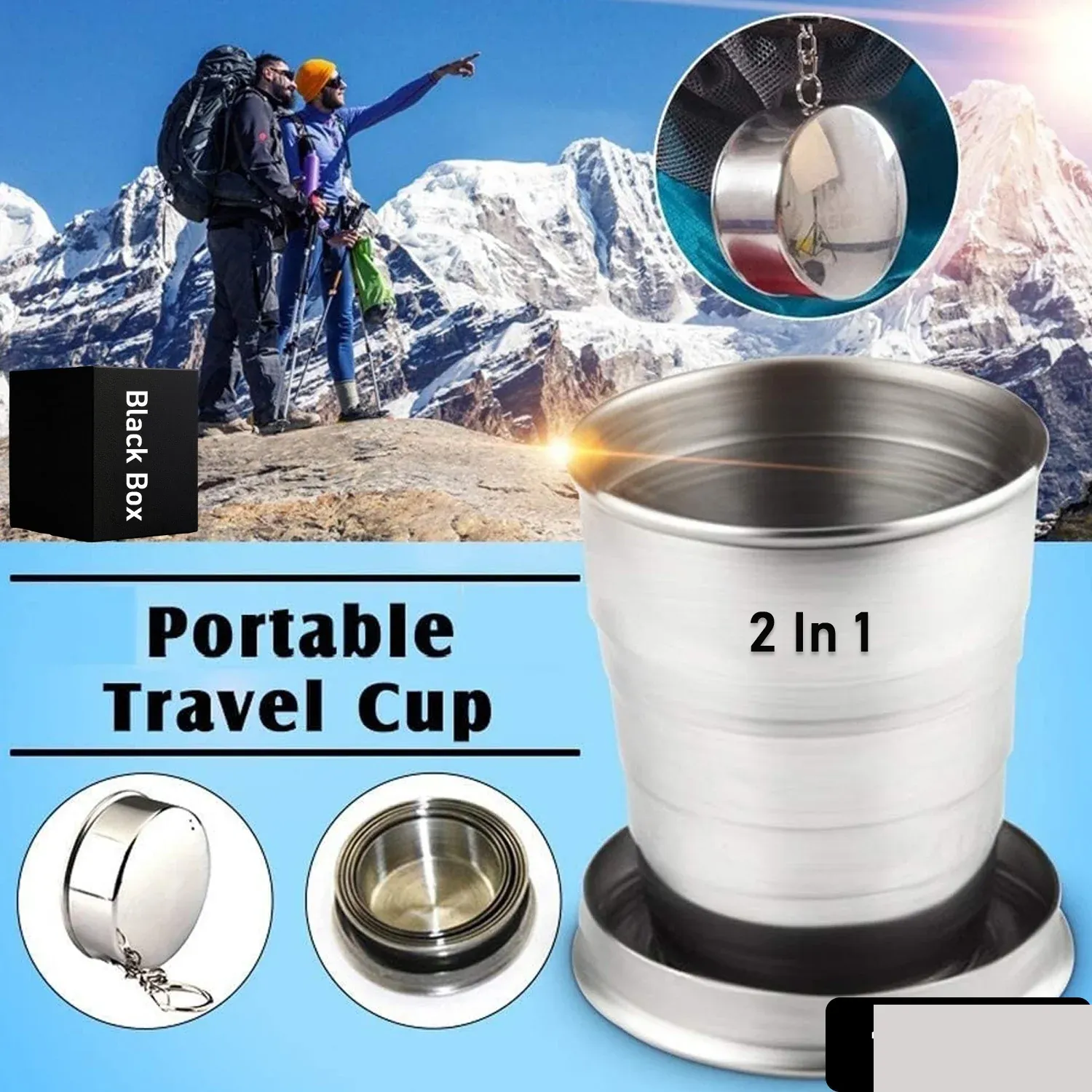 Folding Camping Cup – Stainless Steel Portable with Keychain | hydrozilla - Detailed Feature View 7