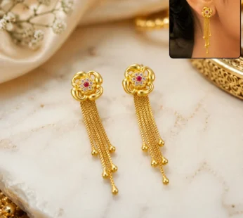 Gold 3D Blossom Dangle Earrings, Multi-Strand Mesh Chain Tassels &…