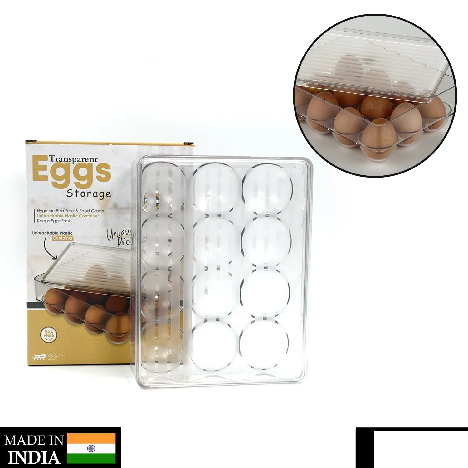 Egg Storage Box – 12-Cavity Refrigerator Organiser | Organivo - Detailed Feature View 1