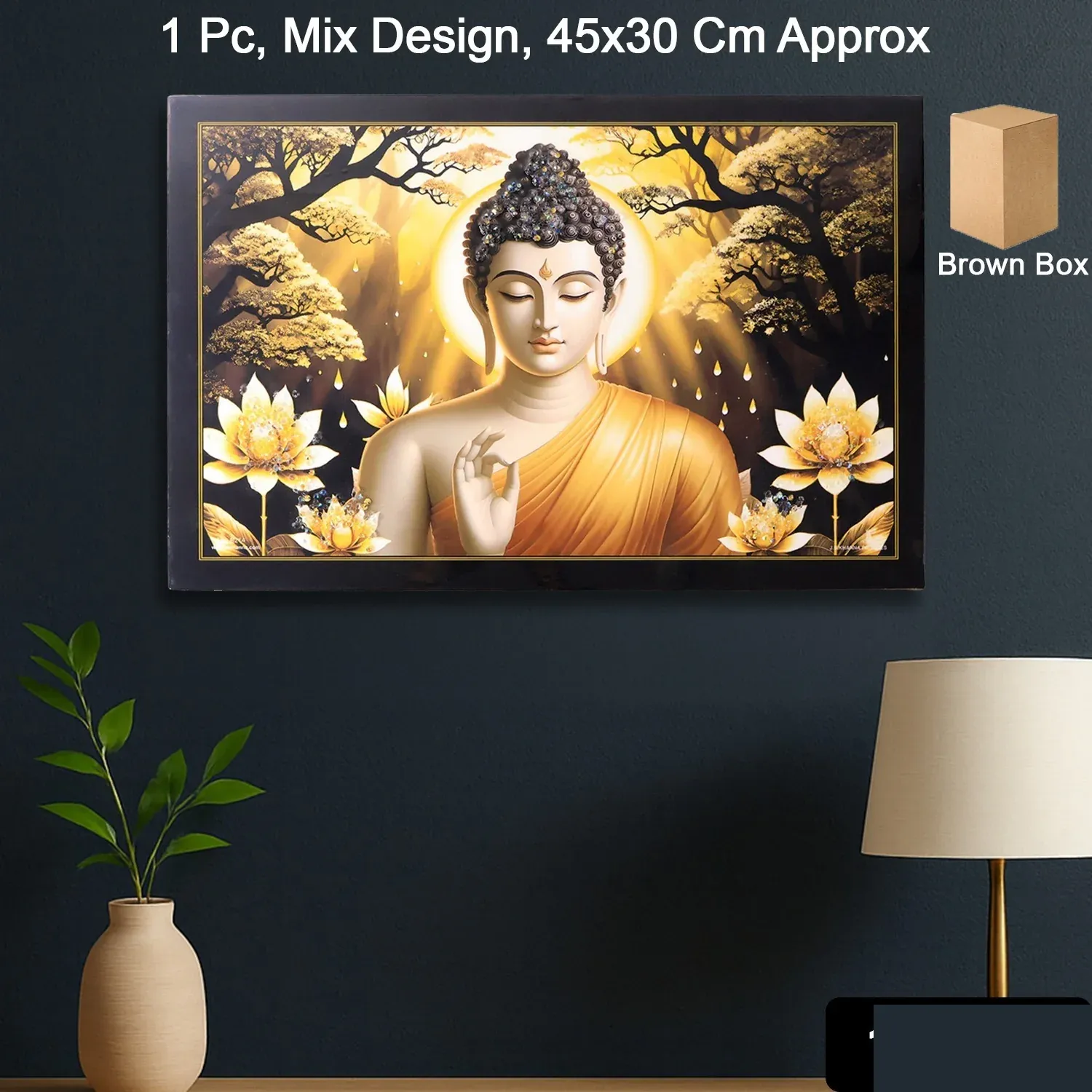 Lord Buddha Wall Painting – Spiritual Decor with Wooden Frame - Detailed Feature View 1
