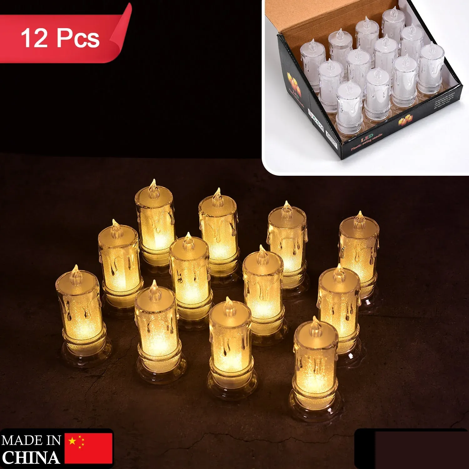 Melted Design Flameless Candles – Set of 12 for Diwali | Indo Glow - Detailed Feature View 1