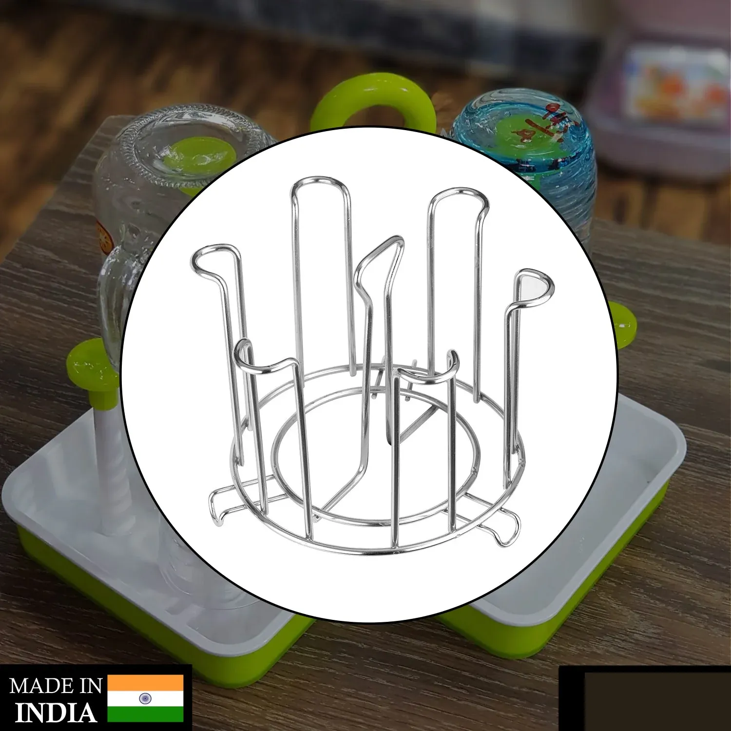 Stainless Steel Glass Stand – Round Kitchen Holder | Storenzo - Detailed Feature View 11