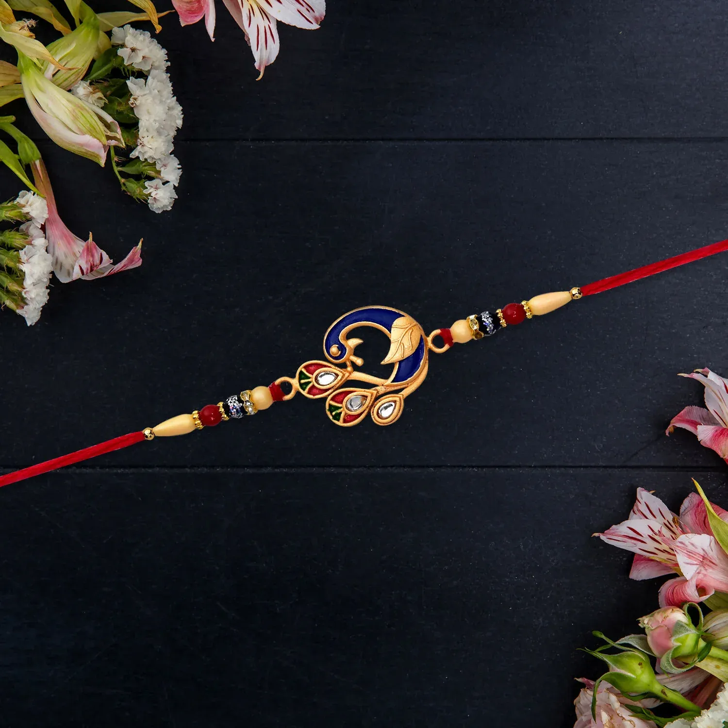 Peacock Meenakari Rakhi – Vibrant Traditional Thread for Brother - Detailed Feature View 4