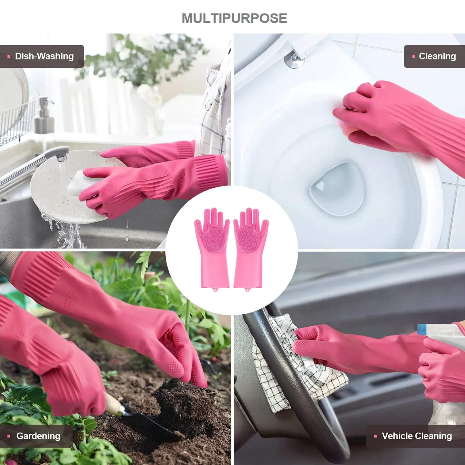 Silicone Cleaning Gloves – Multicolor Reusable Scrubber | Velvet Wipe - Detailed Feature View 4