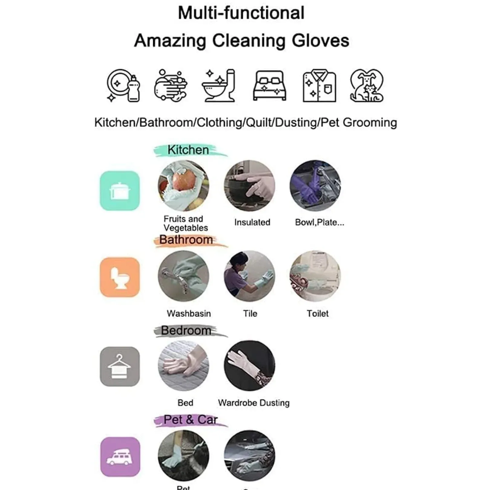 Silicone Cleaning Gloves – Multicolor Reusable Scrubber | Velvet Wipe - Detailed Feature View 5