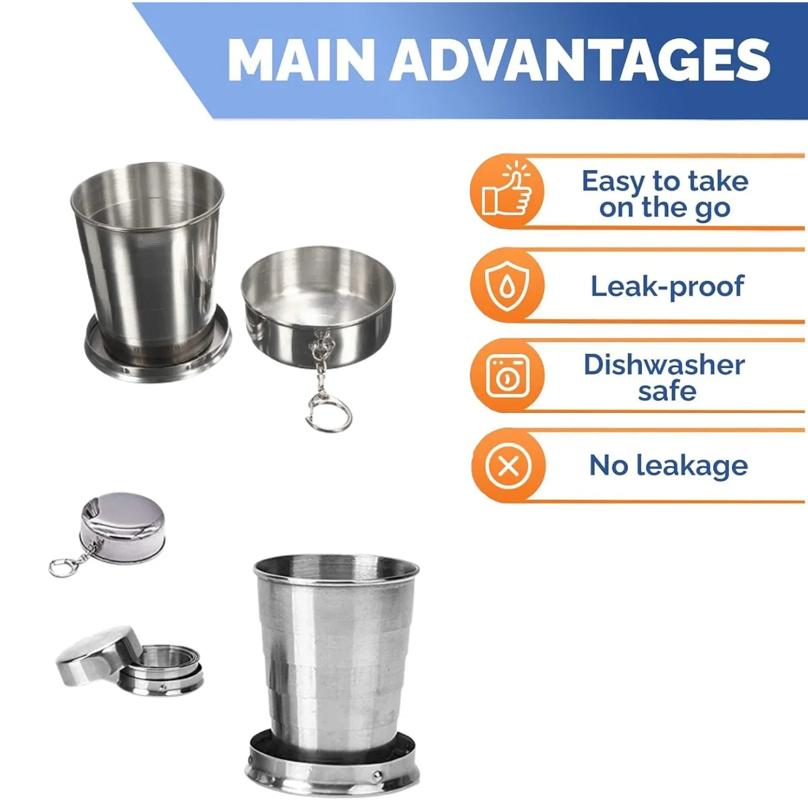 Folding Camping Cup – Stainless Steel Portable with Keychain | hydrozilla - Detailed Feature View 1
