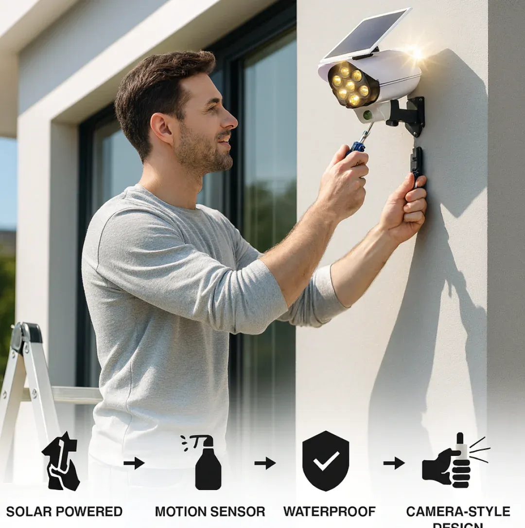 Solar Security Camera Light – Dummy Motion Sensor for Outdoor Safety | AutoSafeo - Detailed Feature View 1