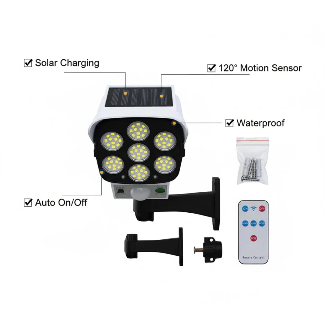 Solar Security Camera Light – Dummy Motion Sensor for Outdoor Safety | AutoSafeo - Detailed Feature View 2